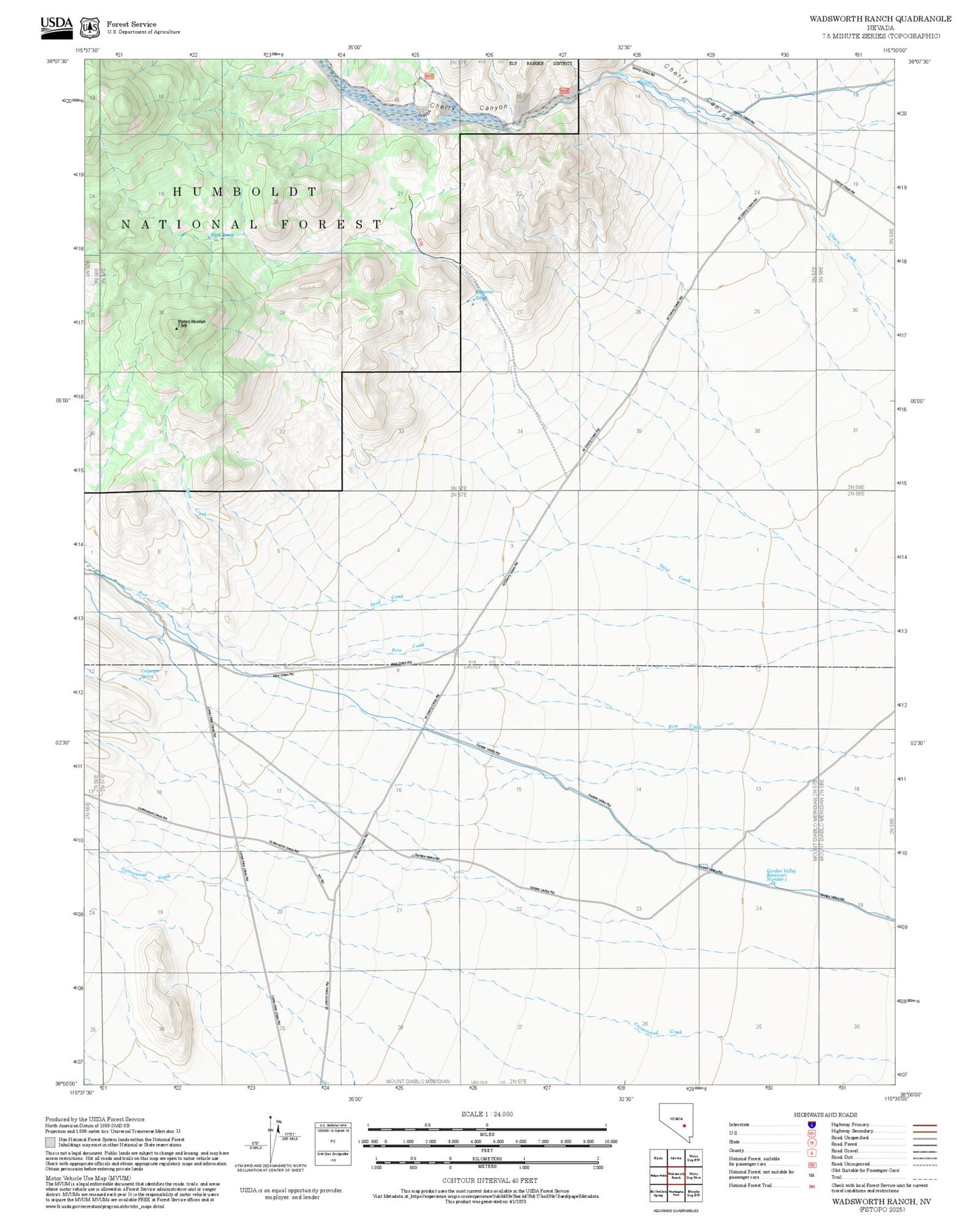 2025 Forest Service Topo Map of Wadsworth Ranch Nevada