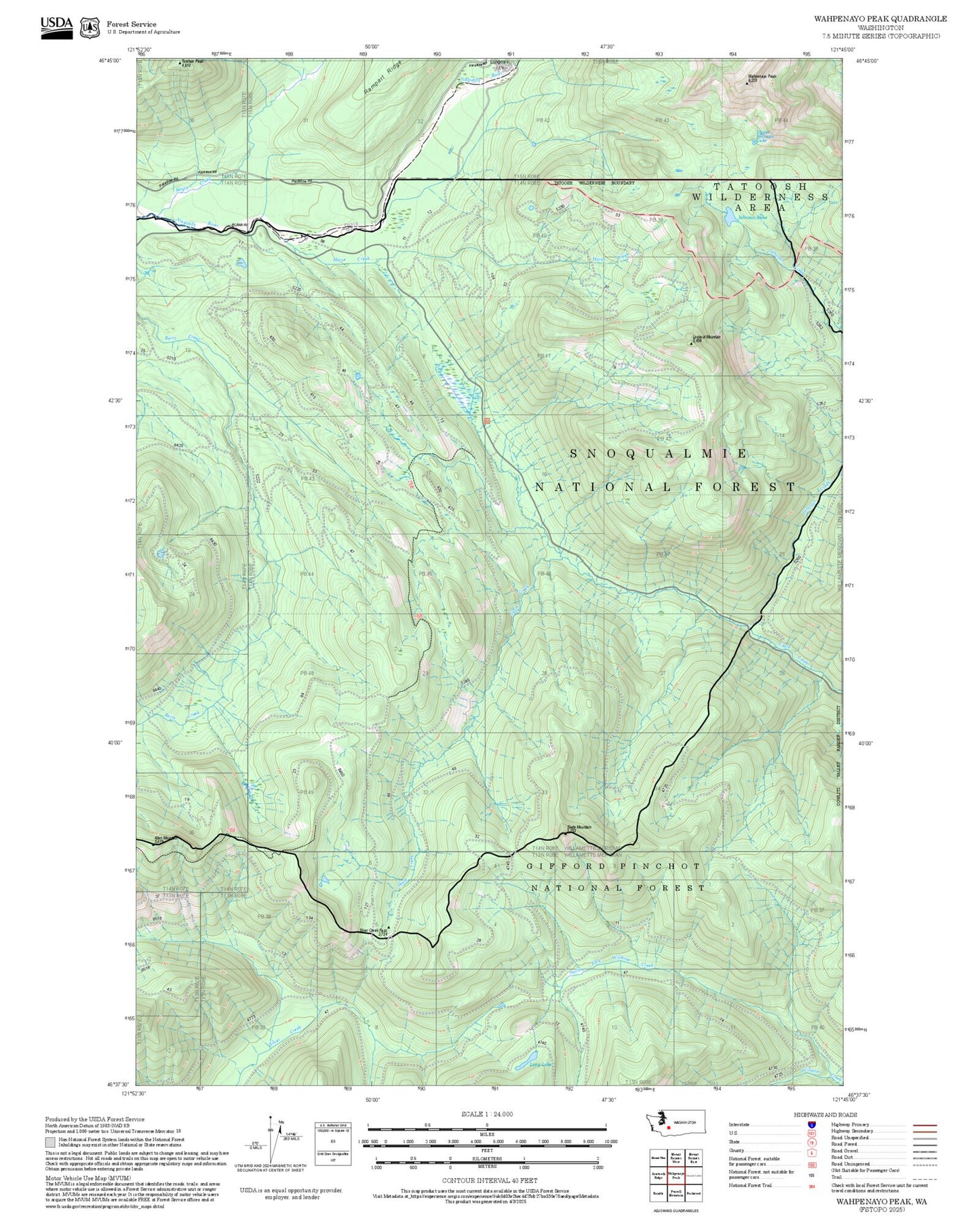 2025 Forest Service Topo Map of Wahpenayo Peak Washington