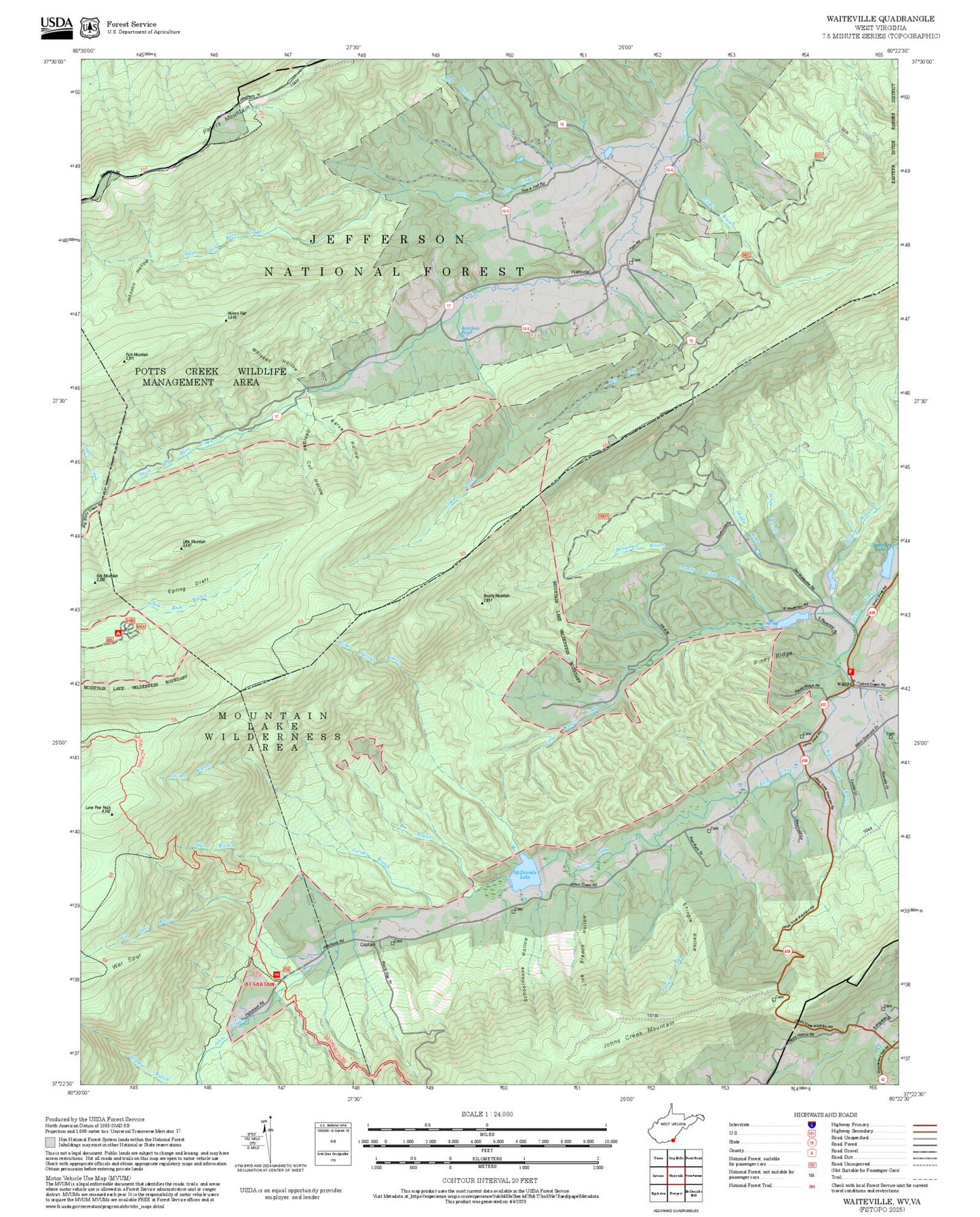 2025 Forest Service Topo Map of Waiteville West Virginia