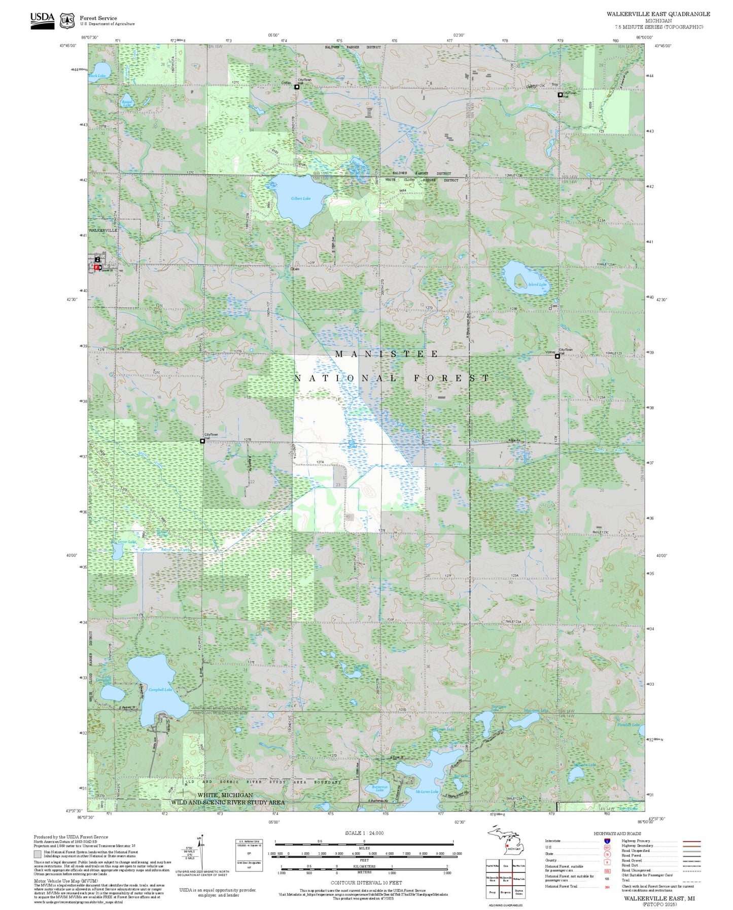 2025 Forest Service Topo Map of Walkerville East Michigan