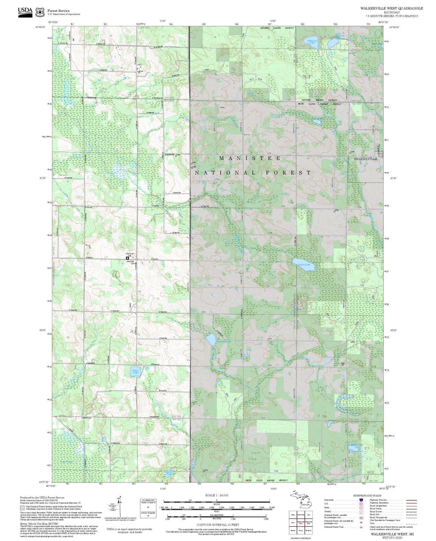 2025 Forest Service Topo Map of Walkerville West Michigan