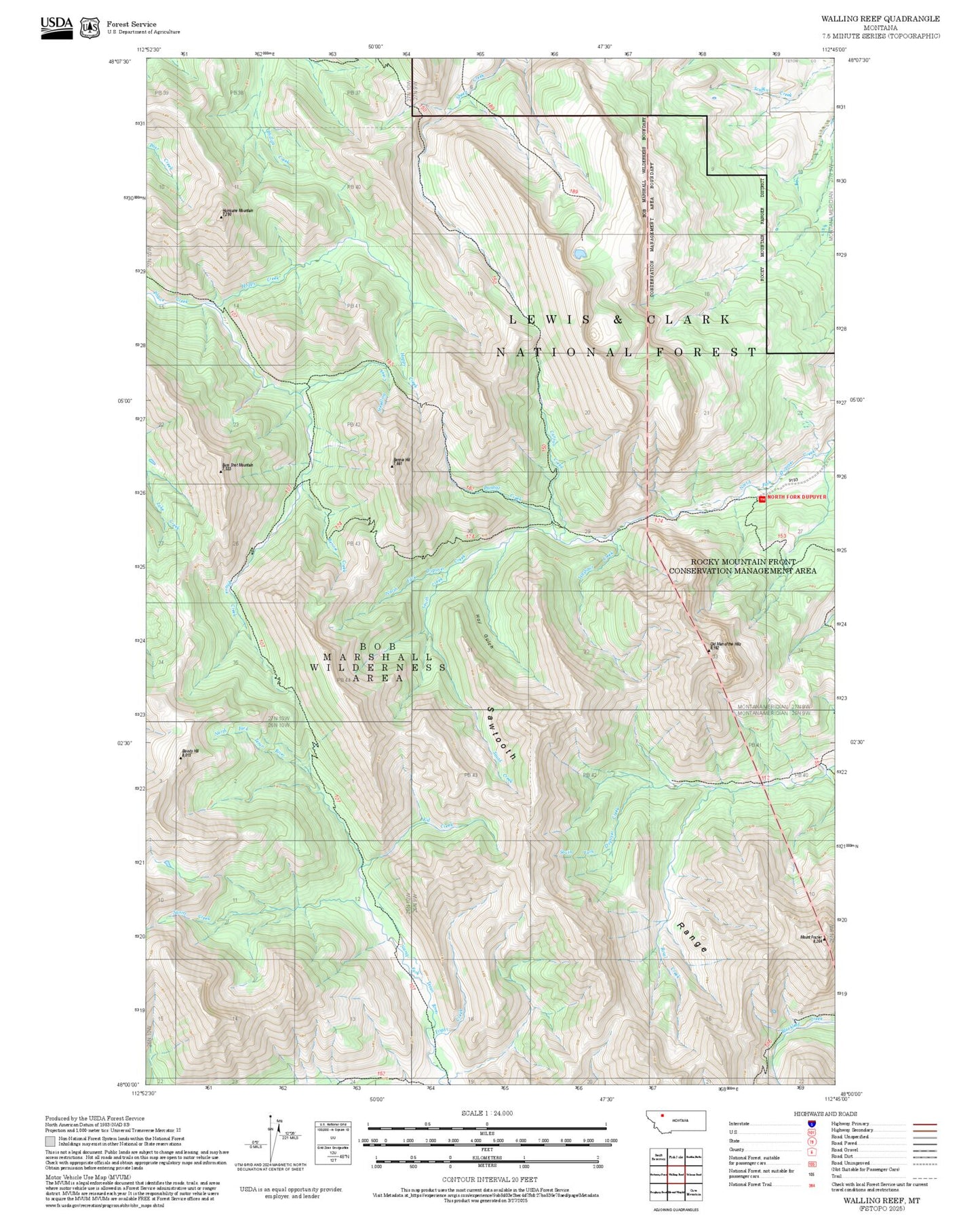 2025 Forest Service Topo Map of Walling Reef Montana