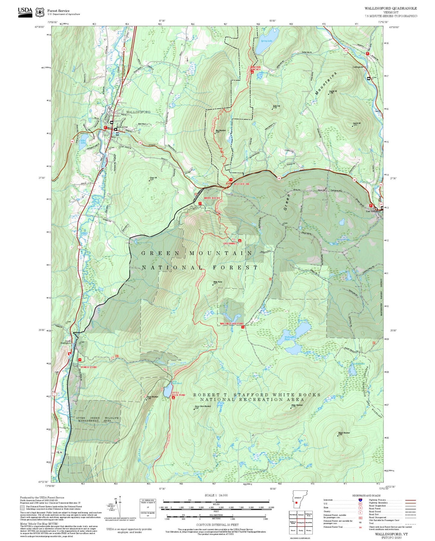2025 Forest Service Topo Map of Wallingford Vermont
