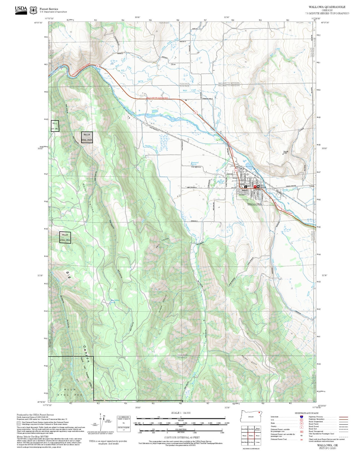 2025 Forest Service Topo Map of Wallowa Oregon