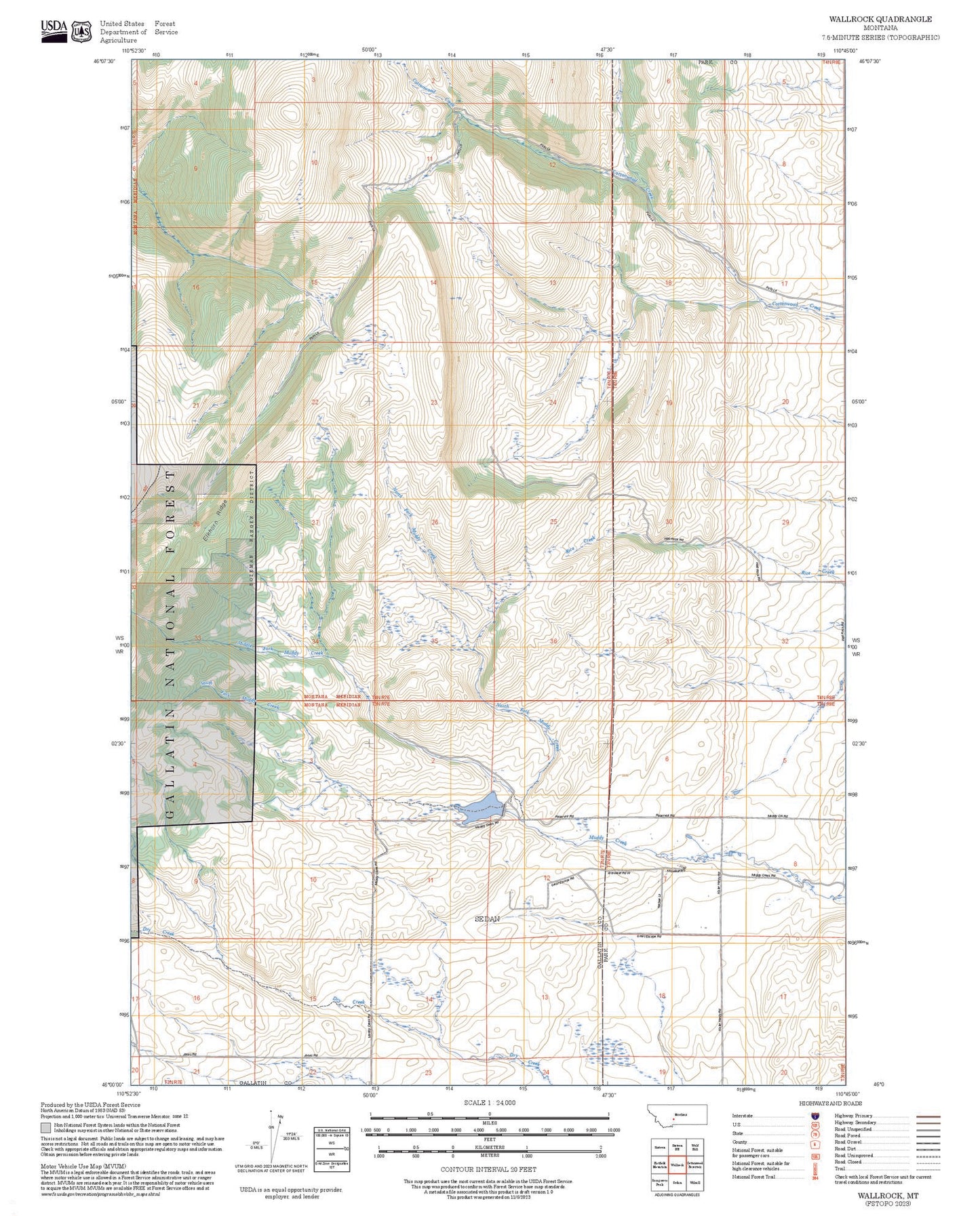 2025 Forest Service Topo Map of Wallrock Montana