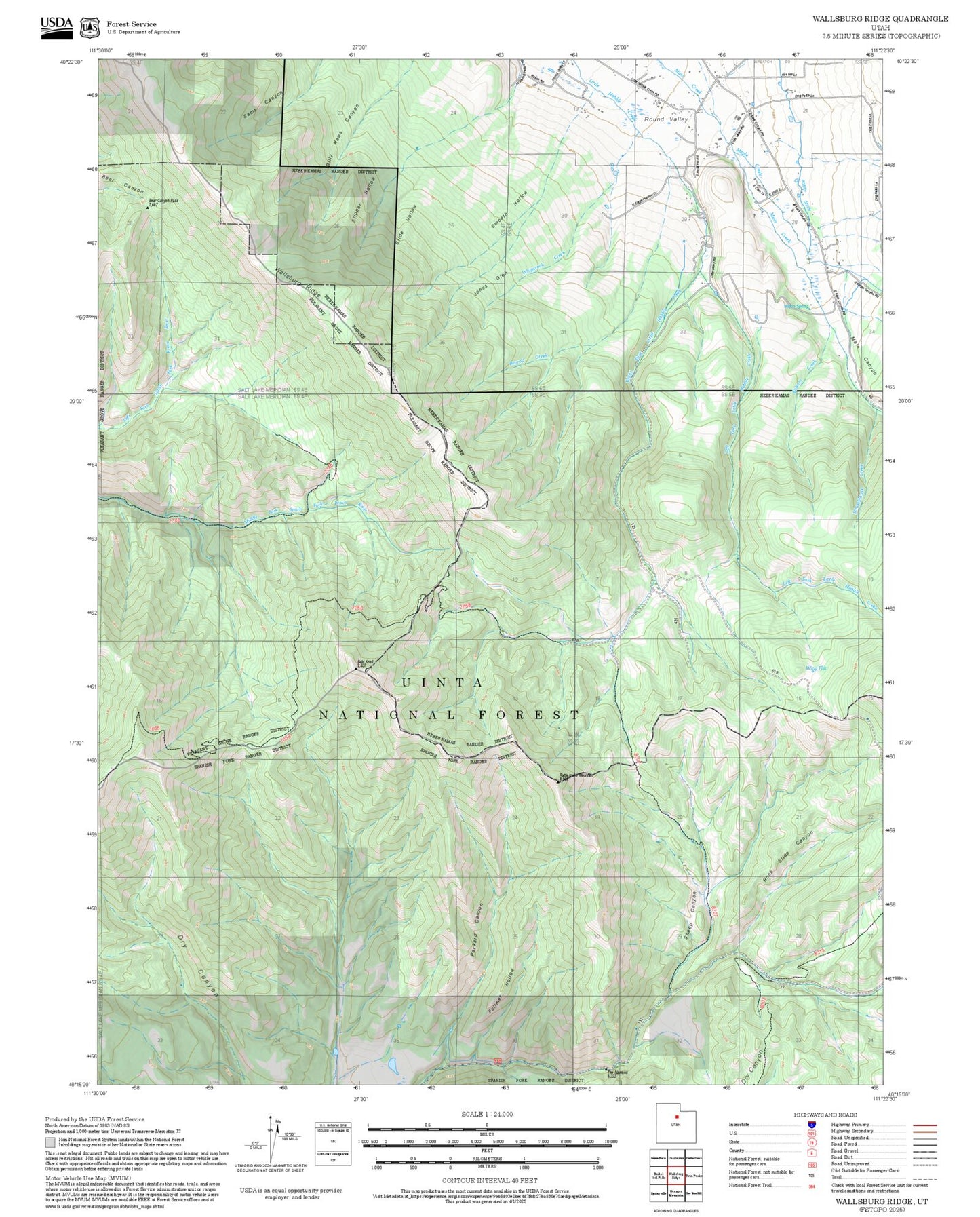 2025 Forest Service Topo Map of Wallsburg Ridge Utah