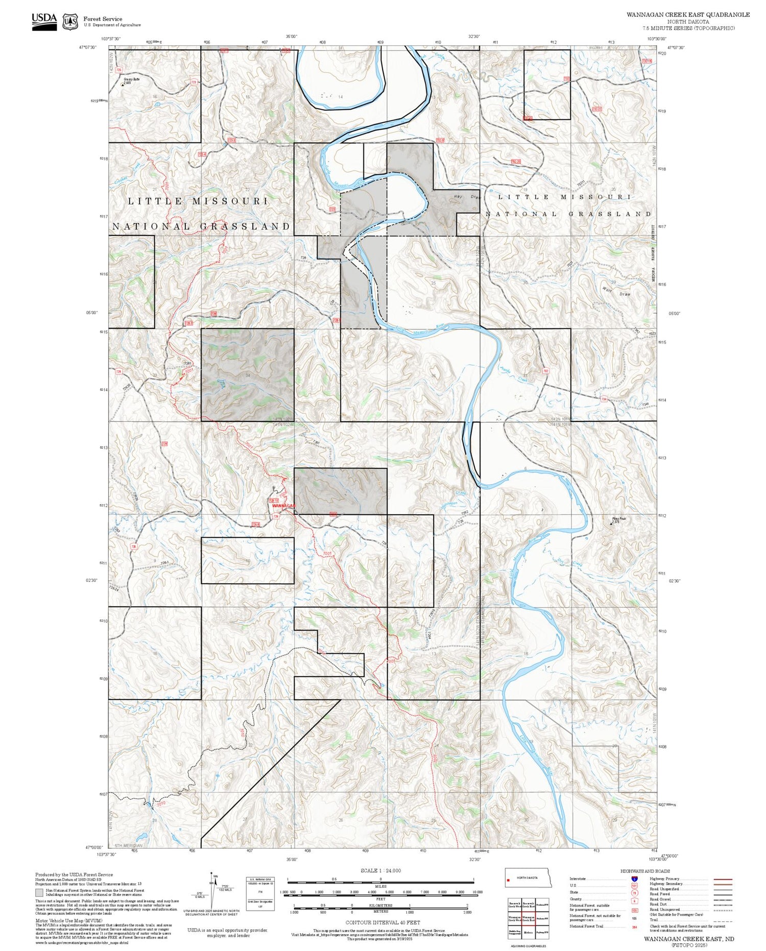 2025 Forest Service Topo Map of Wannagan Creek East North Dakota