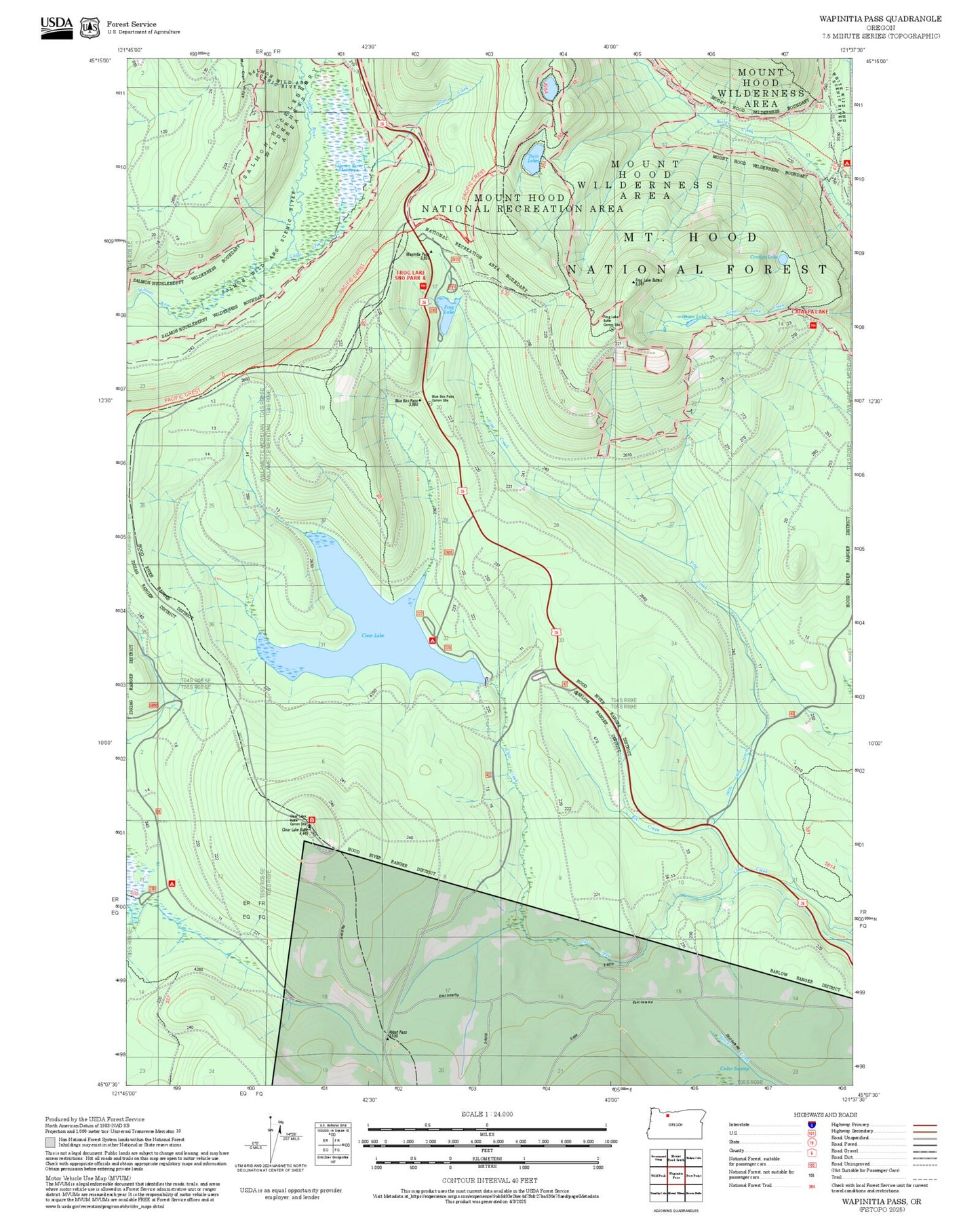 2025 Forest Service Topo Map of Wapinitia Pass Oregon