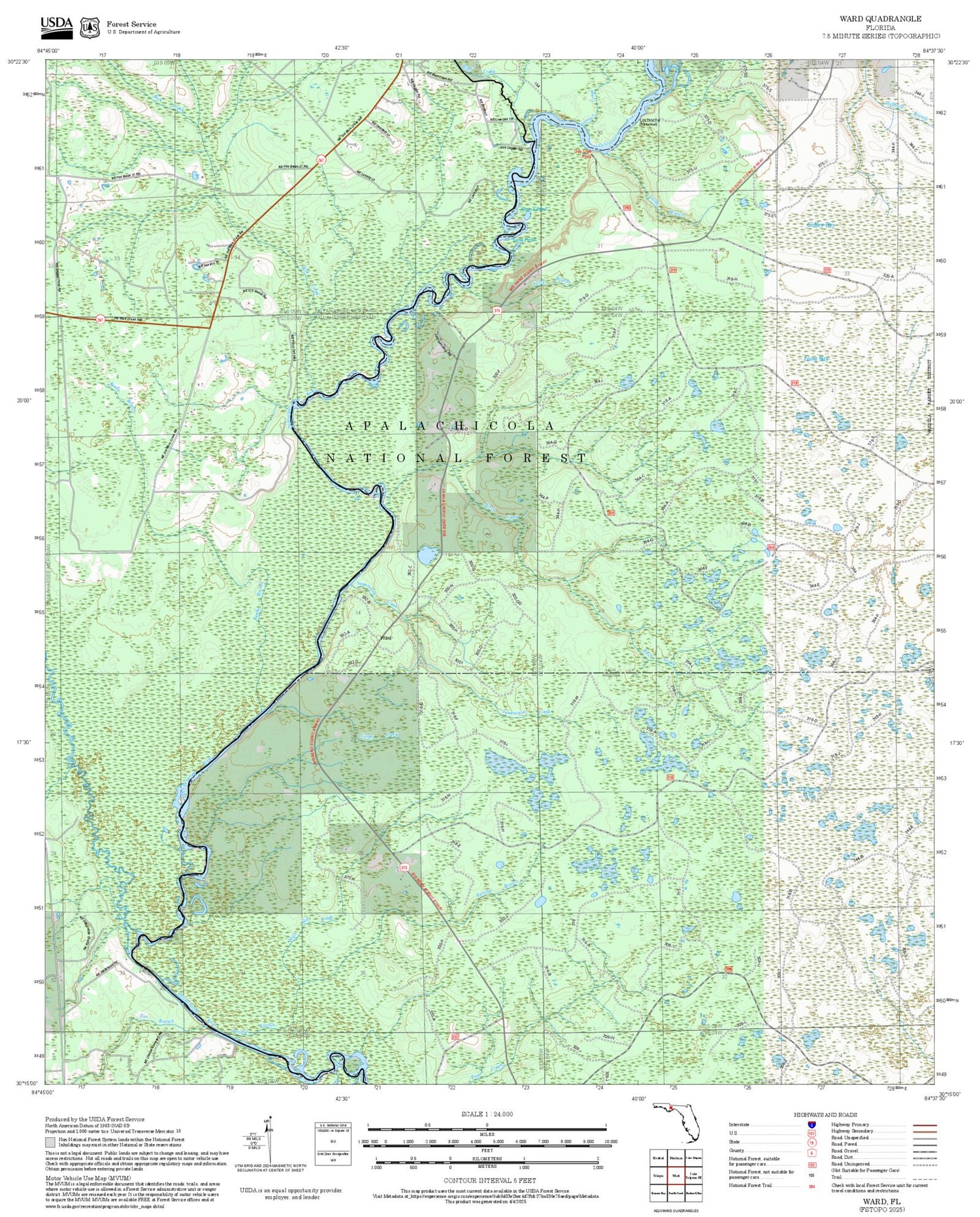 2025 Forest Service Topo Map of Ward Florida