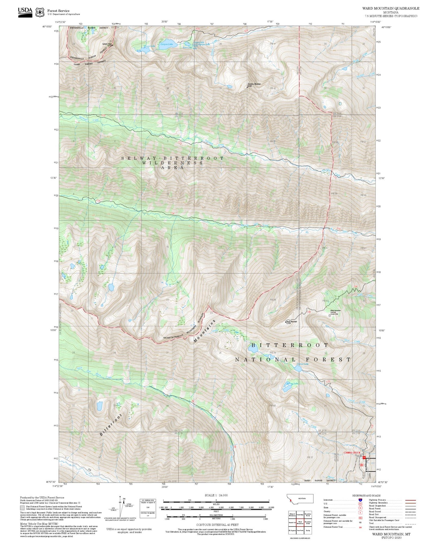 2025 Forest Service Topo Map of Ward Mountain Montana