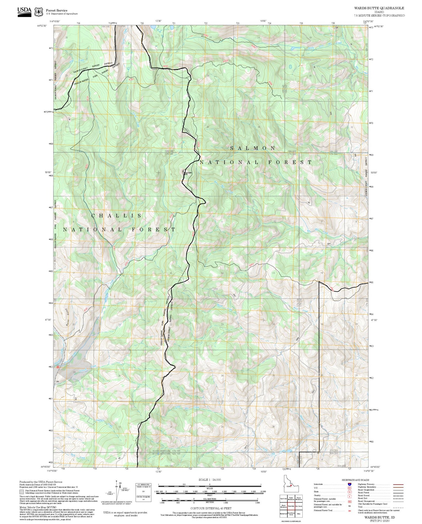 2025 Forest Service Topo Map of Wards Butte Idaho