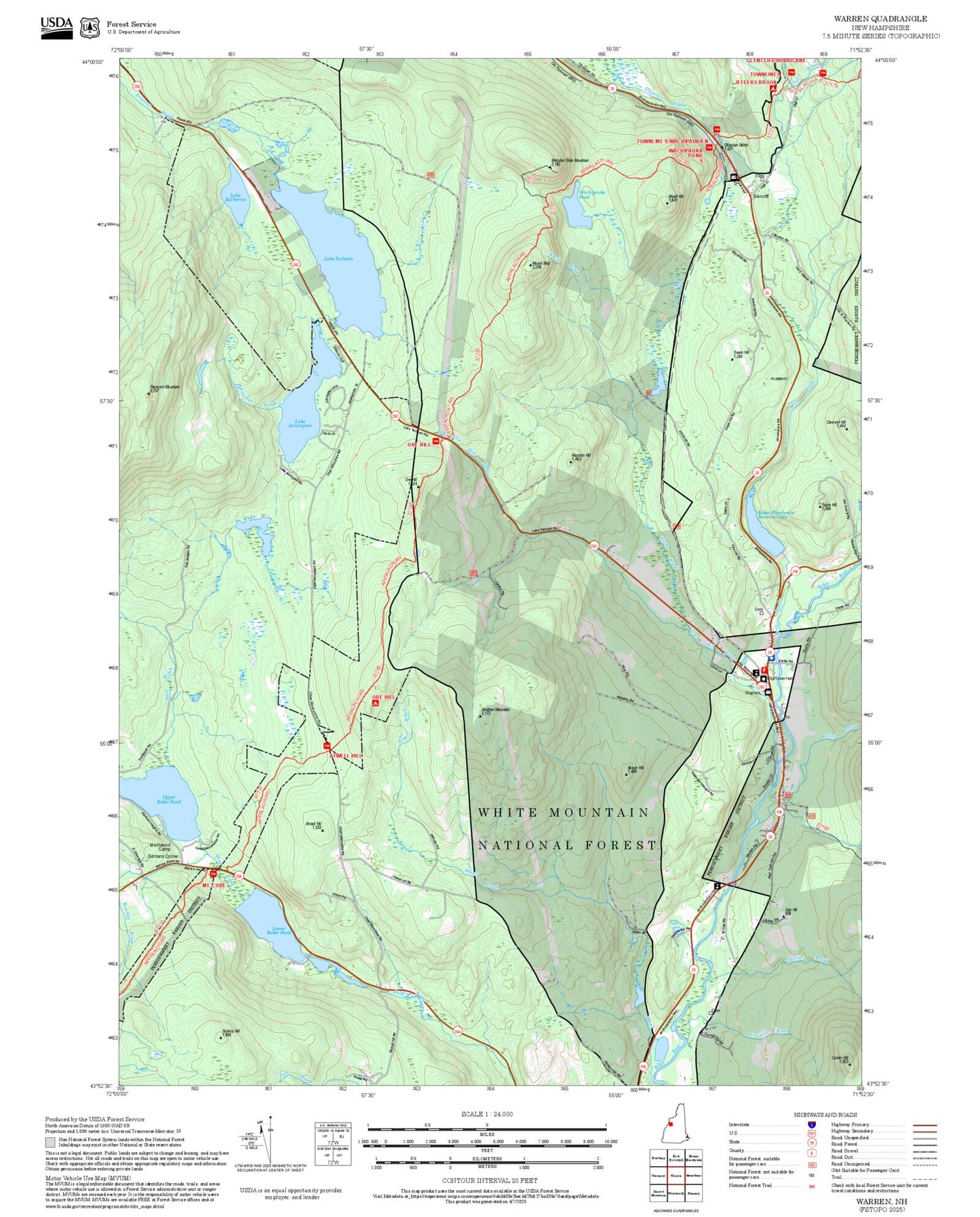 2025 Forest Service Topo Map of Warren New Hampshire