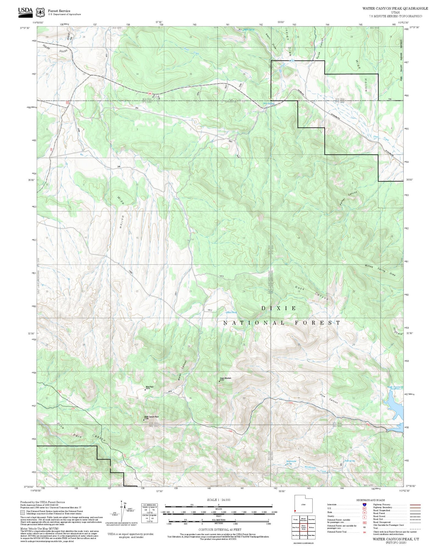 2025 Forest Service Topo Map of Water Canyon Peak Utah