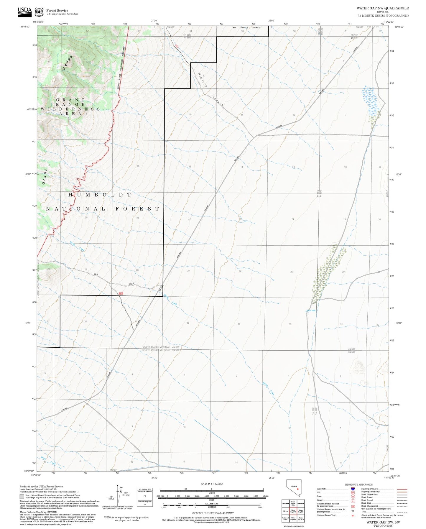 2025 Forest Service Topo Map of Water Gap NW Nevada