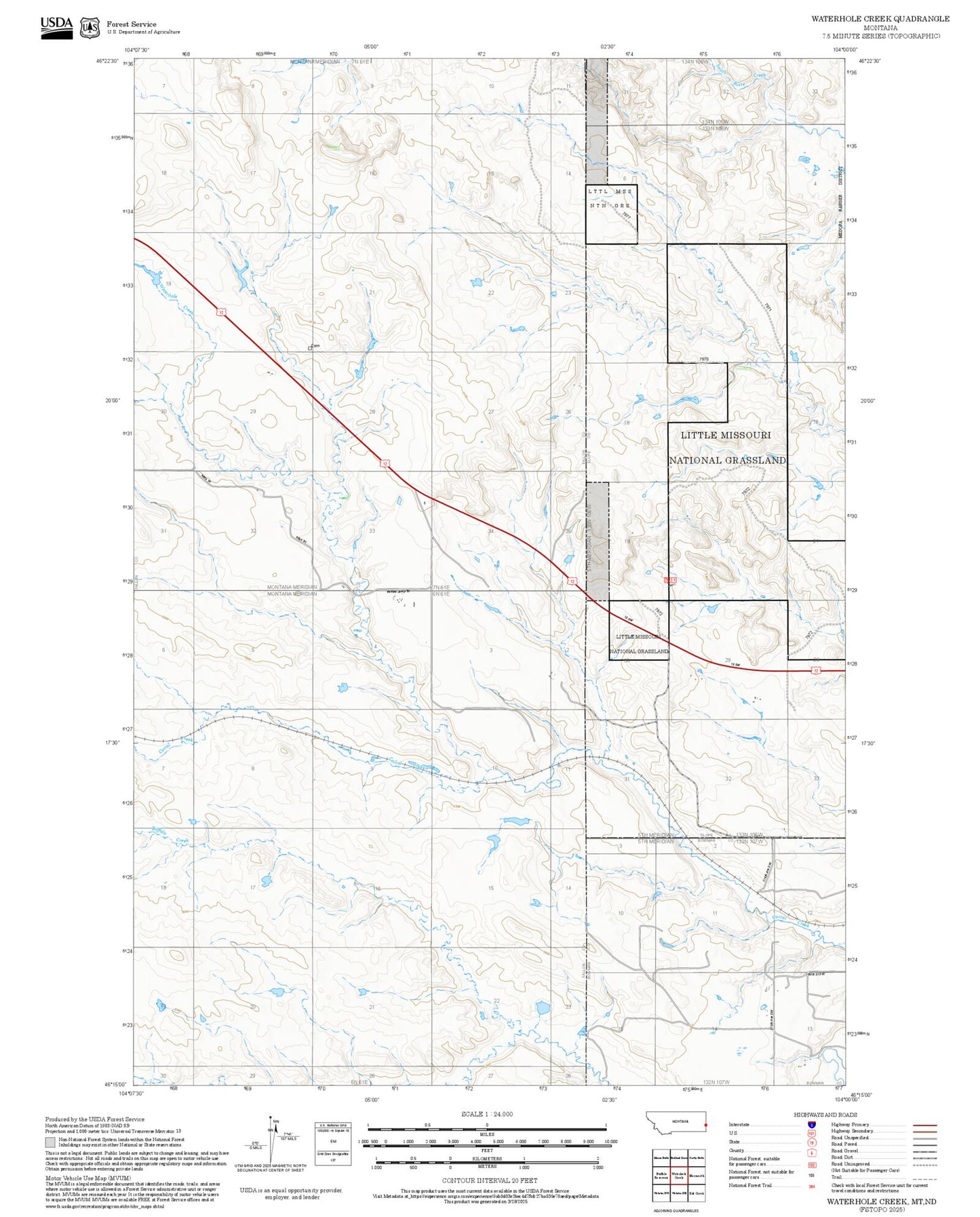 2025 Forest Service Topo Map of Waterhole Creek Montana