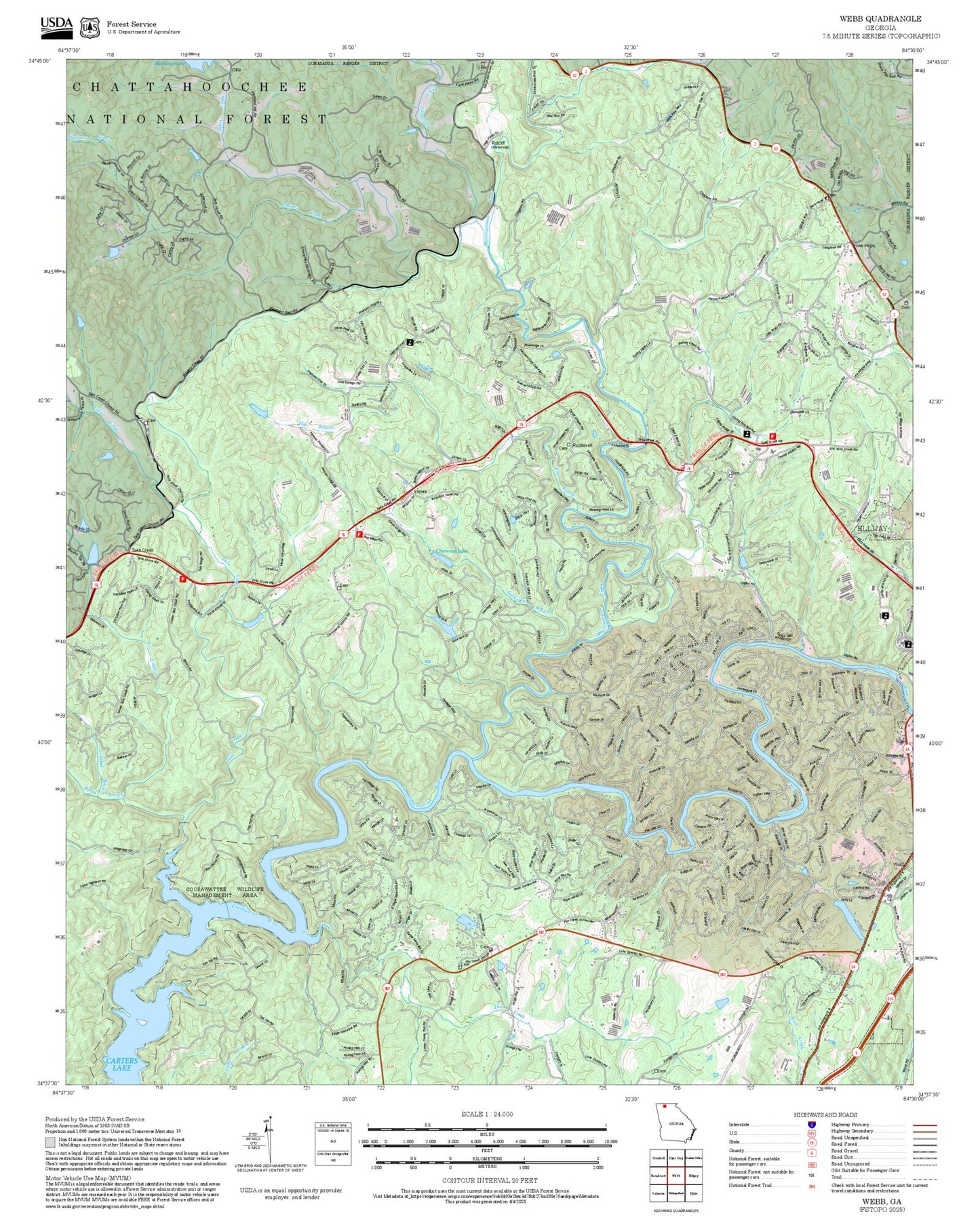 2025 Forest Service Topo Map of Webb Georgia