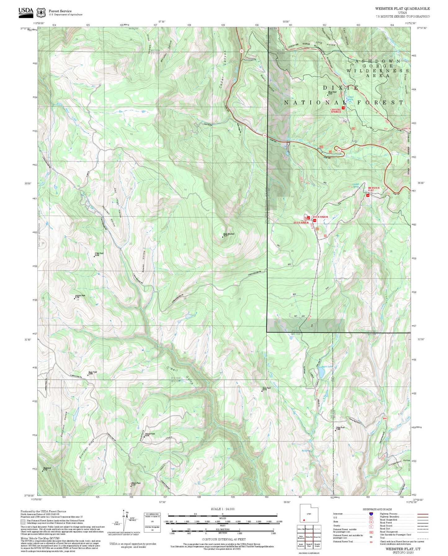 2025 Forest Service Topo Map of Webster Flat Utah