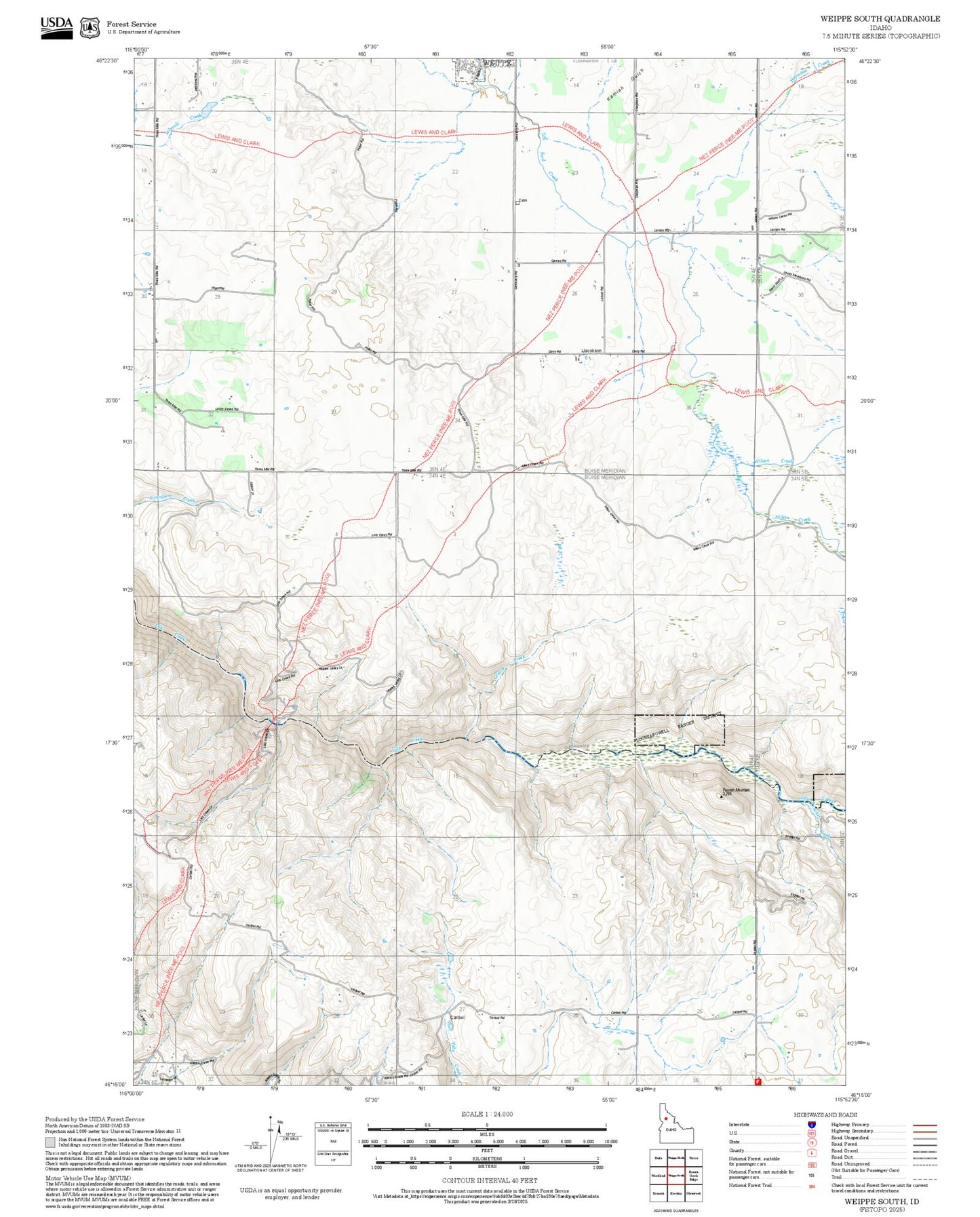 2025 Forest Service Topo Map of Weippe South Idaho