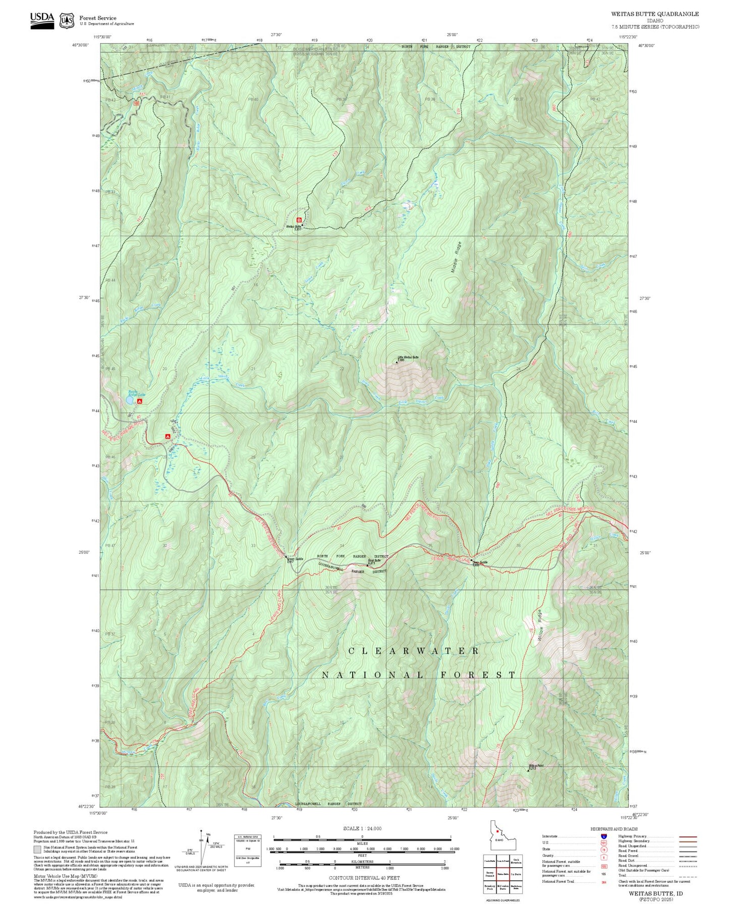 2025 Forest Service Topo Map of Weitas Butte Idaho