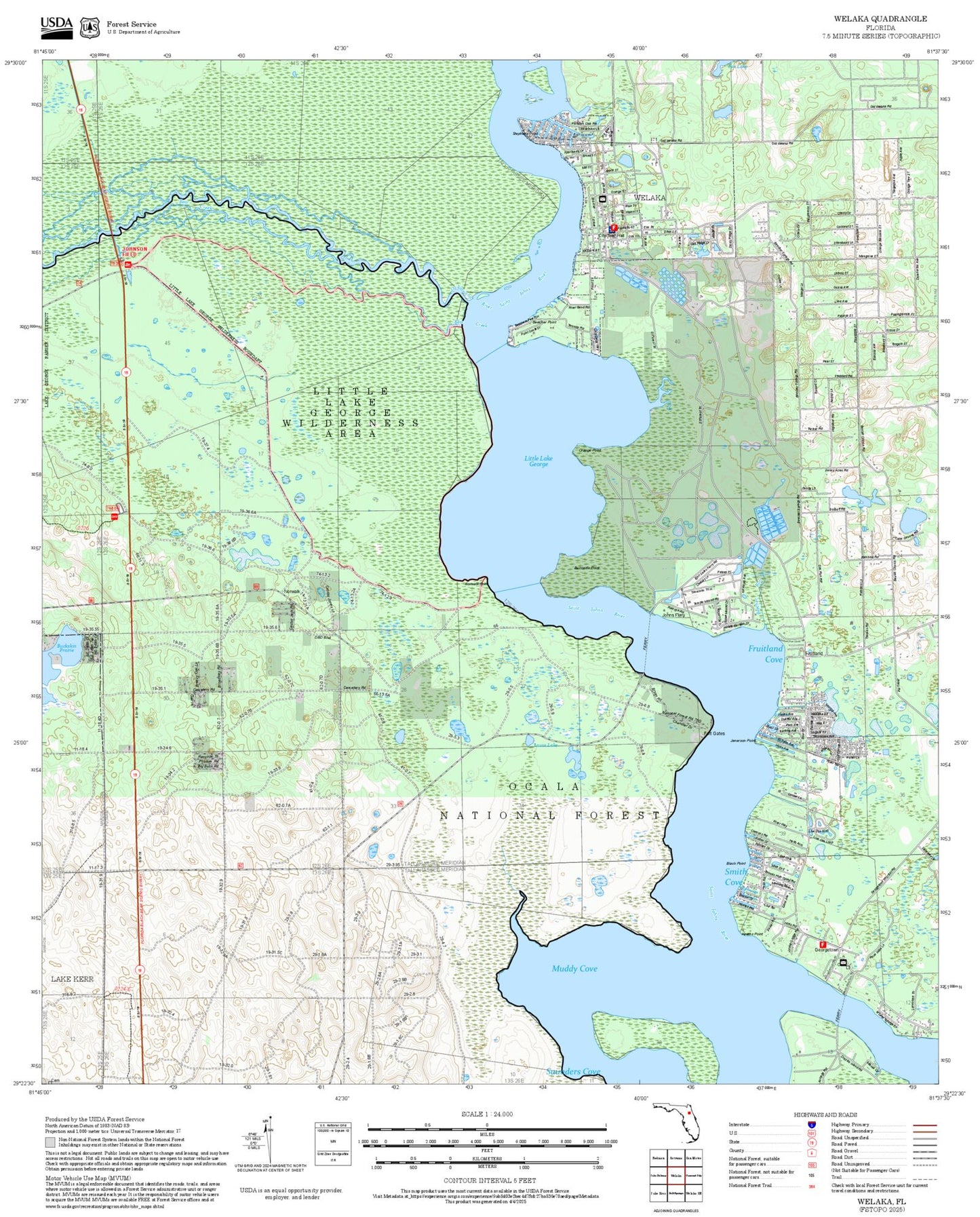 2025 Forest Service Topo Map of Welaka Florida