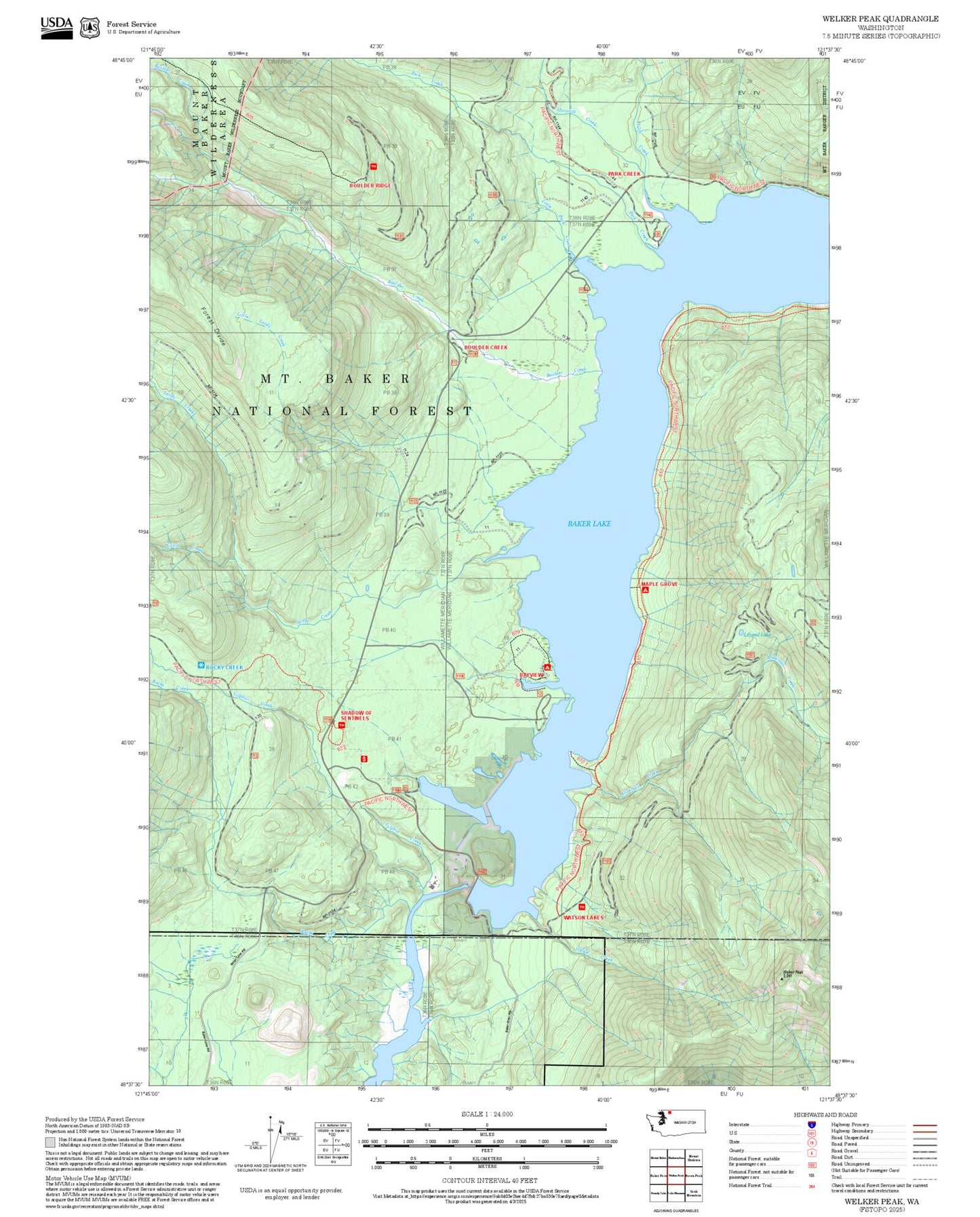 2025 Forest Service Topo Map of Welker Peak Washington