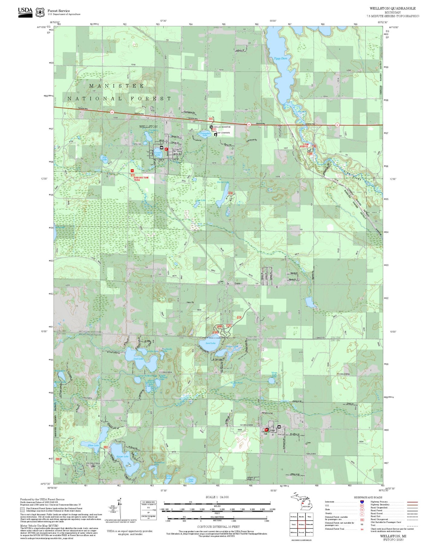 2025 Forest Service Topo Map of Wellston Michigan