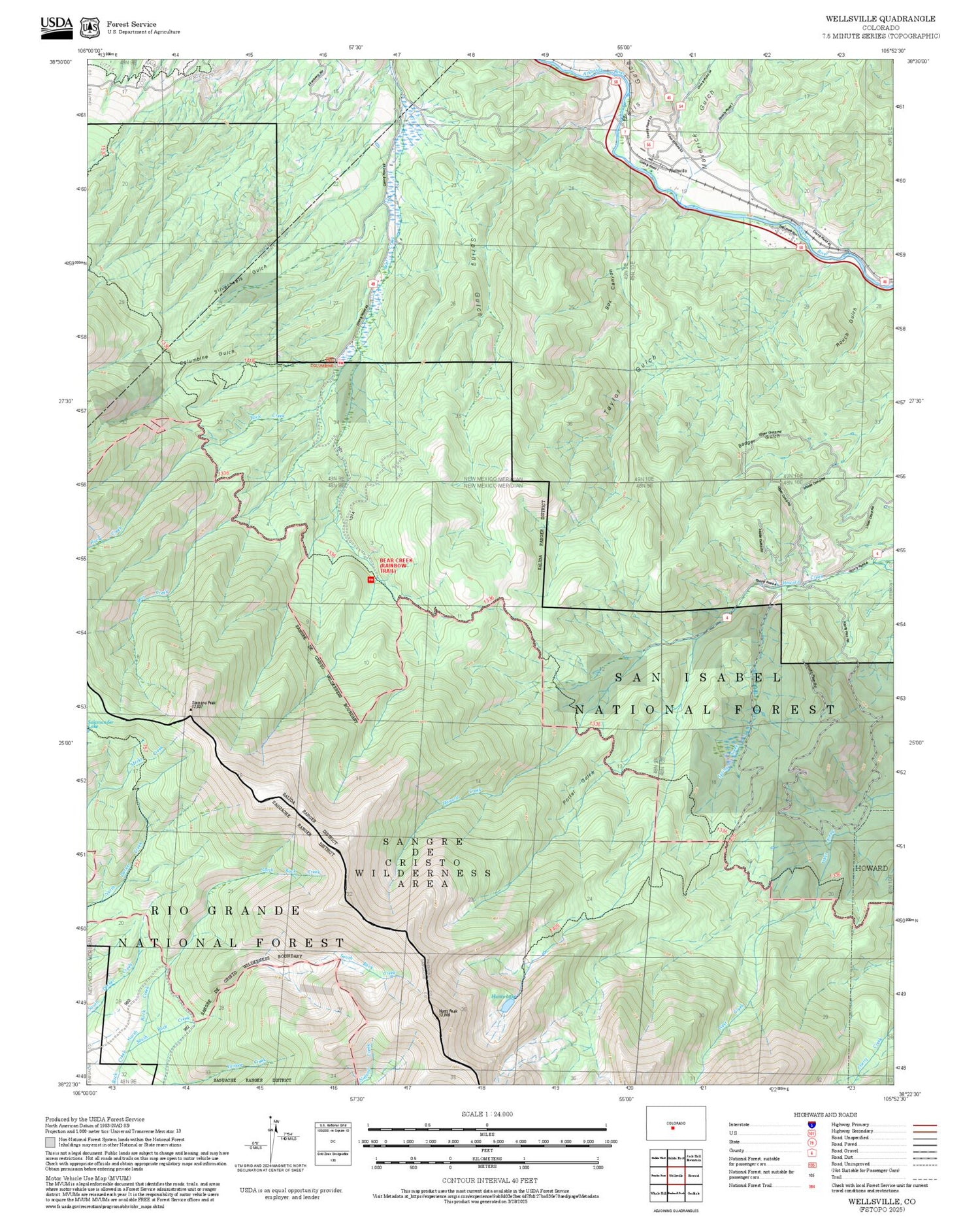 2025 Forest Service Topo Map of Wellsville Colorado