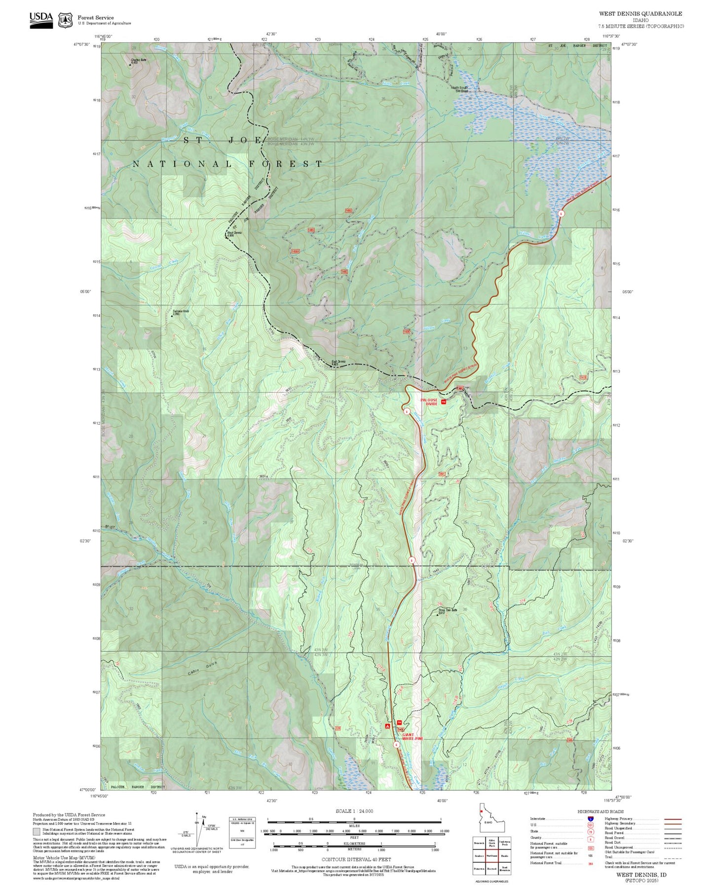 2025 Forest Service Topo Map of West Dennis Idaho