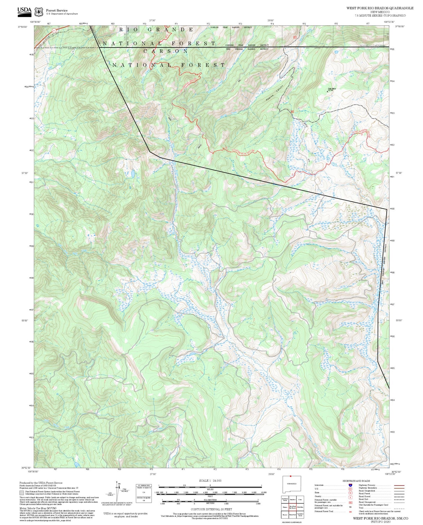2025 Forest Service Topo Map of West Fork Rio Brazos New Mexico