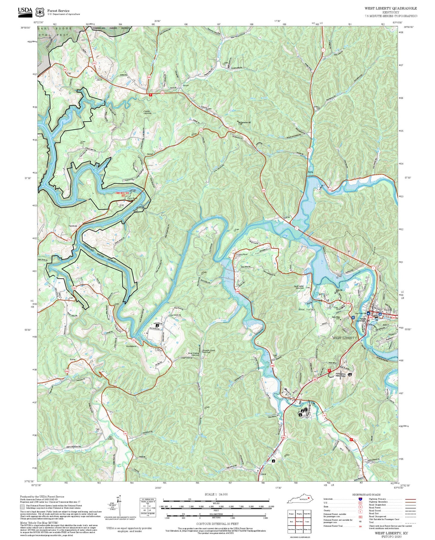 2025 Forest Service Topo Map of West Liberty Kentucky