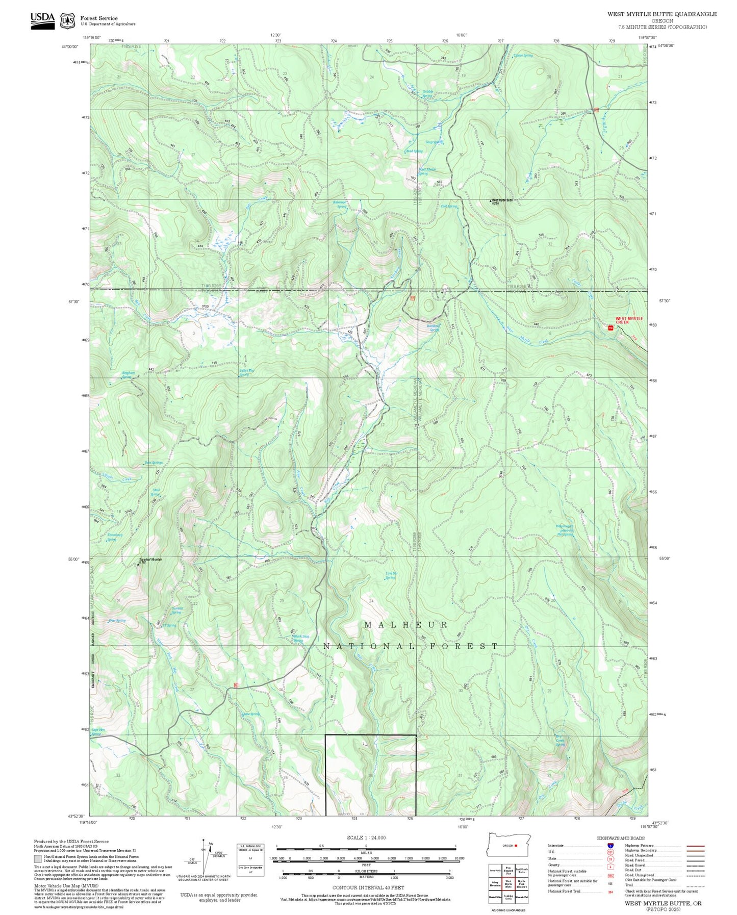 2025 Forest Service Topo Map of West Myrtle Butte Oregon