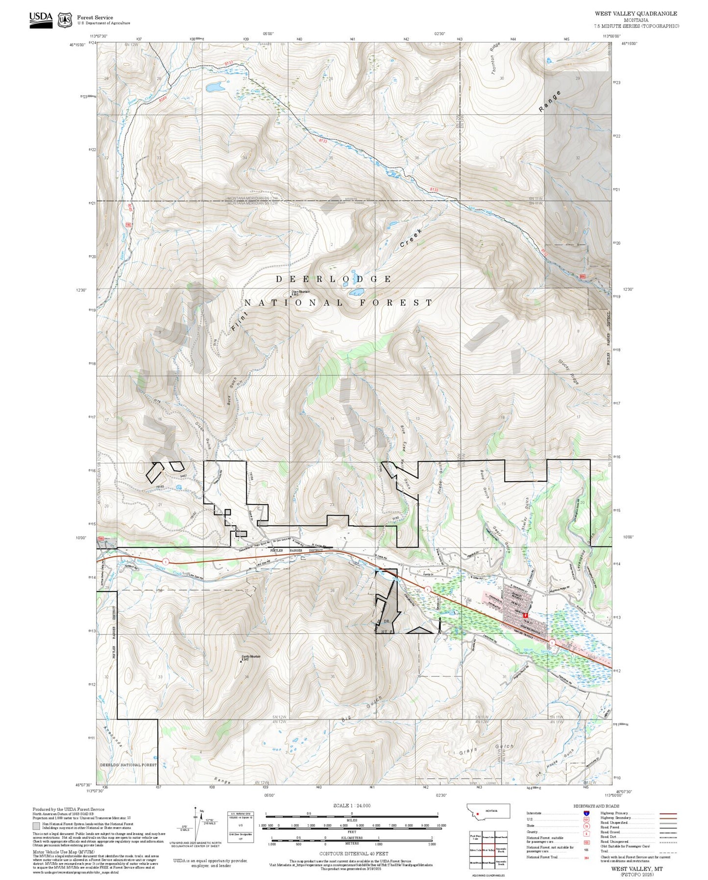 2025 Forest Service Topo Map of West Valley Montana