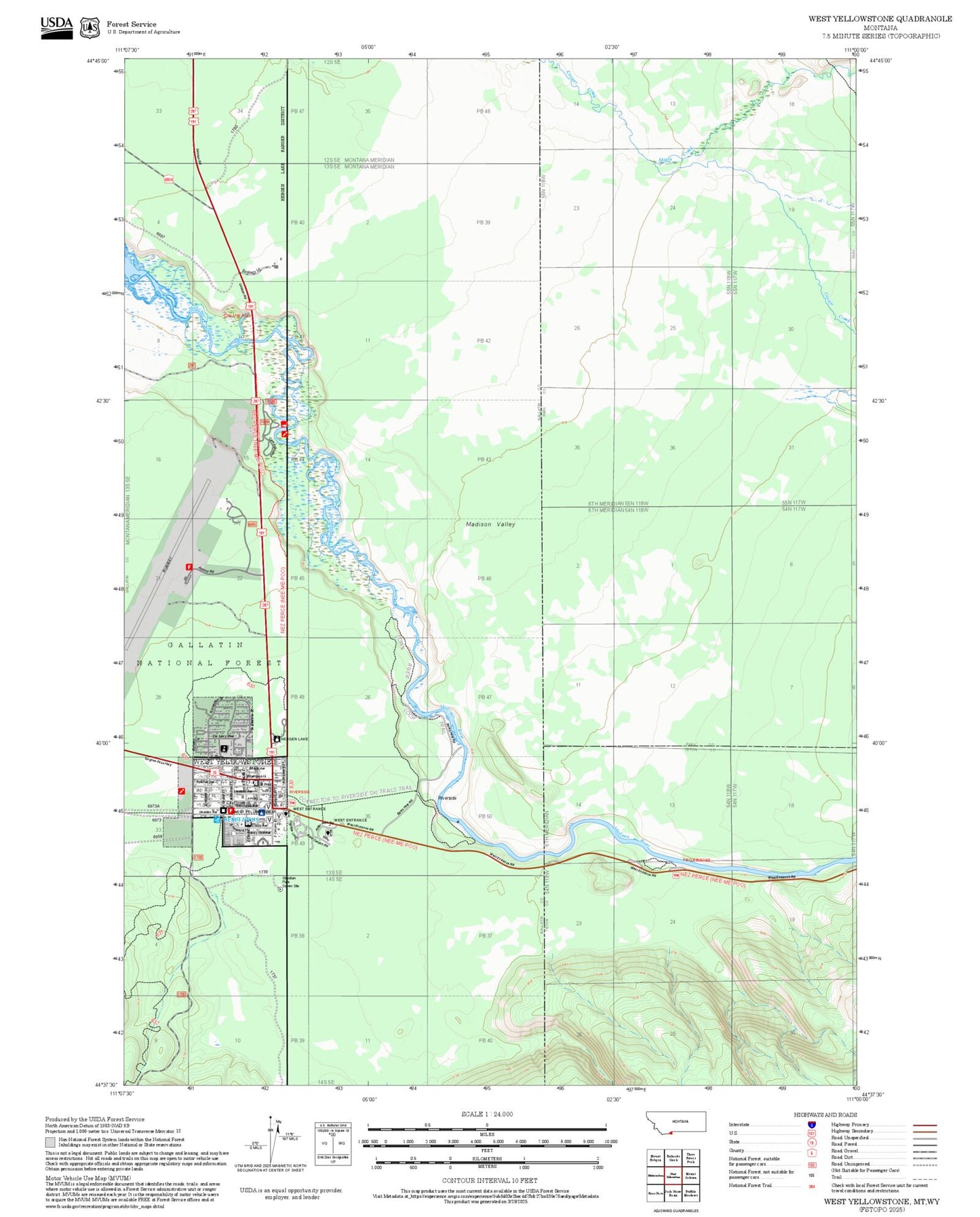 2025 Forest Service Topo Map of West Yellowstone Montana