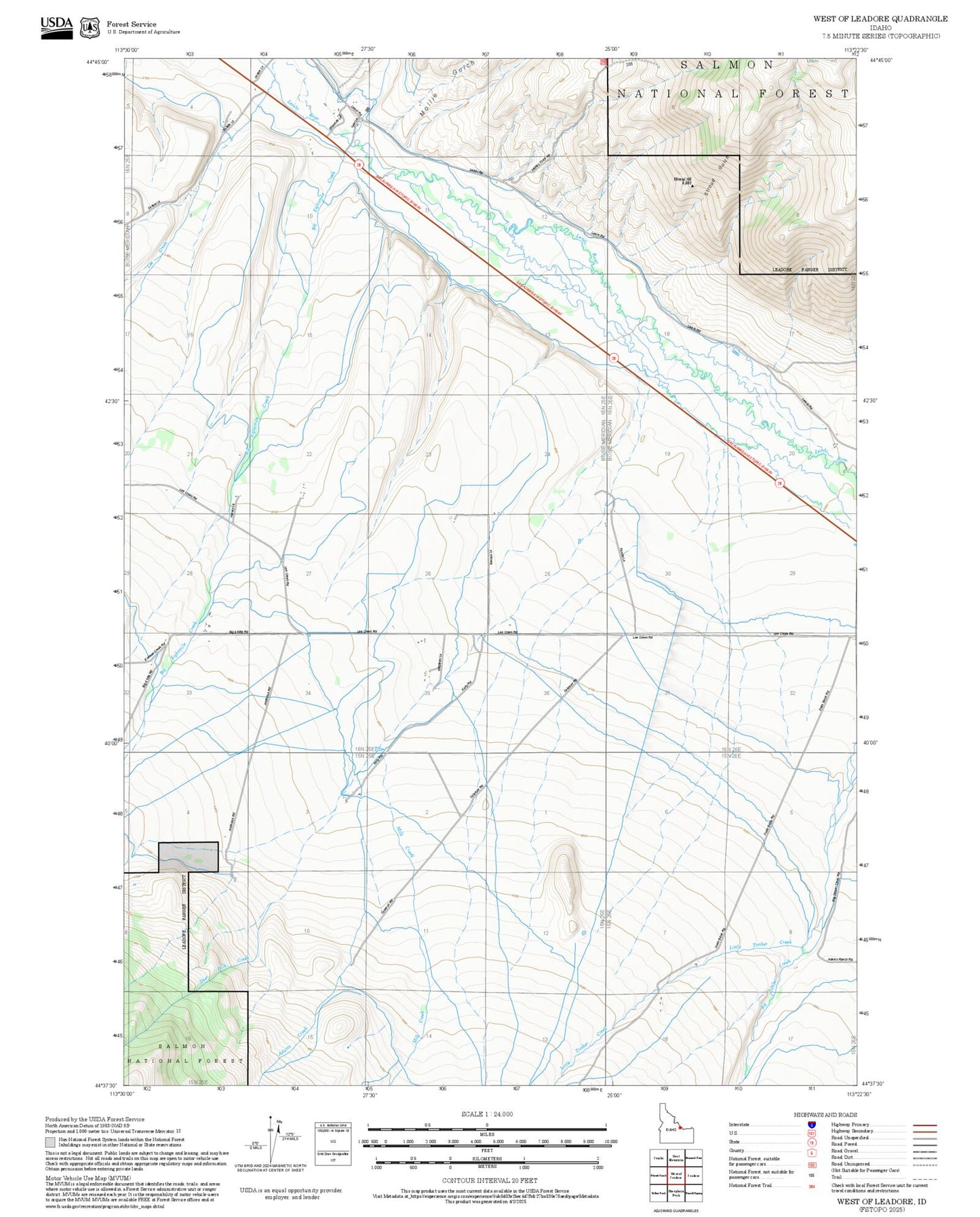 2025 Forest Service Topo Map of West of Leadore Idaho