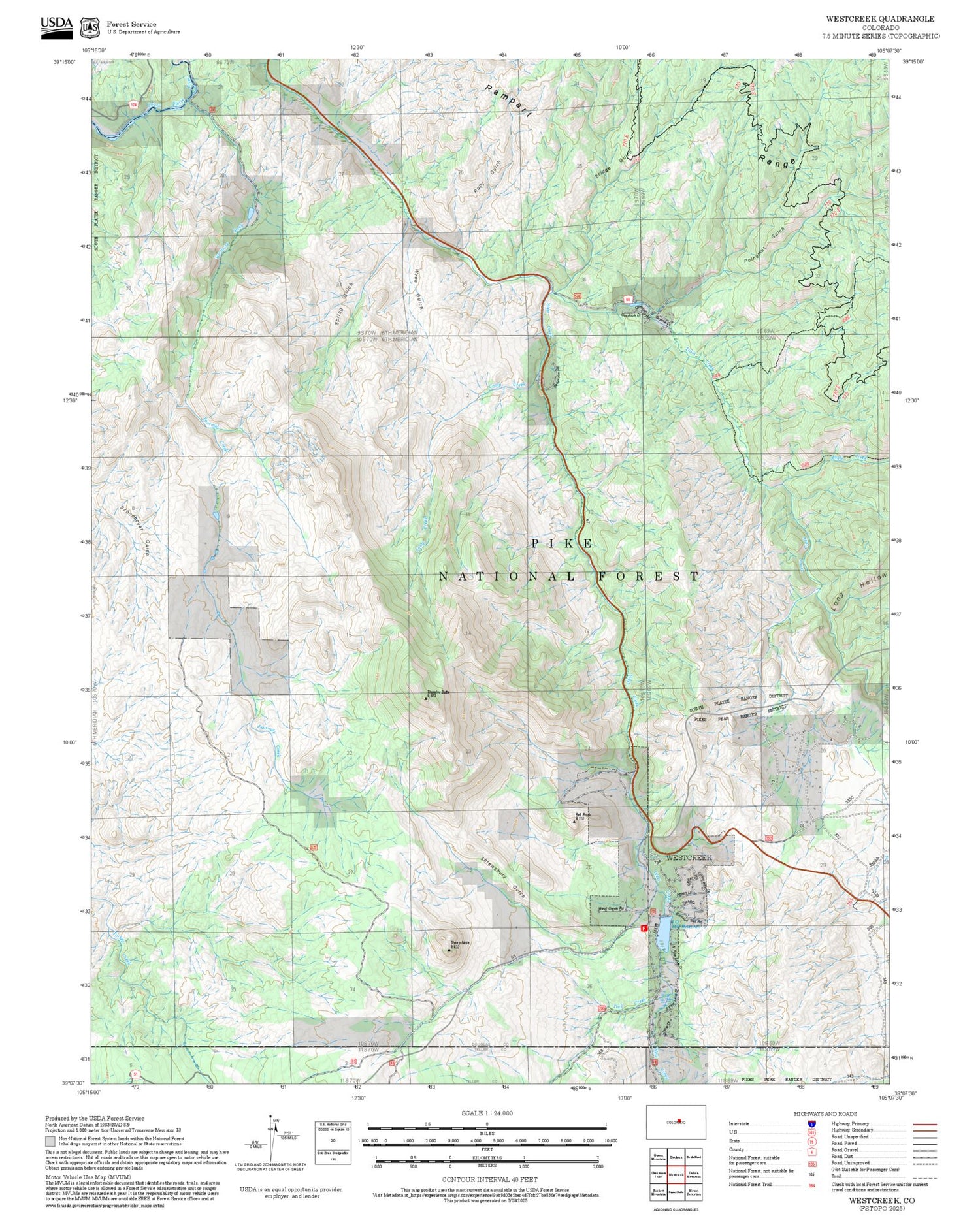 2025 Forest Service Topo Map of Westcreek Colorado