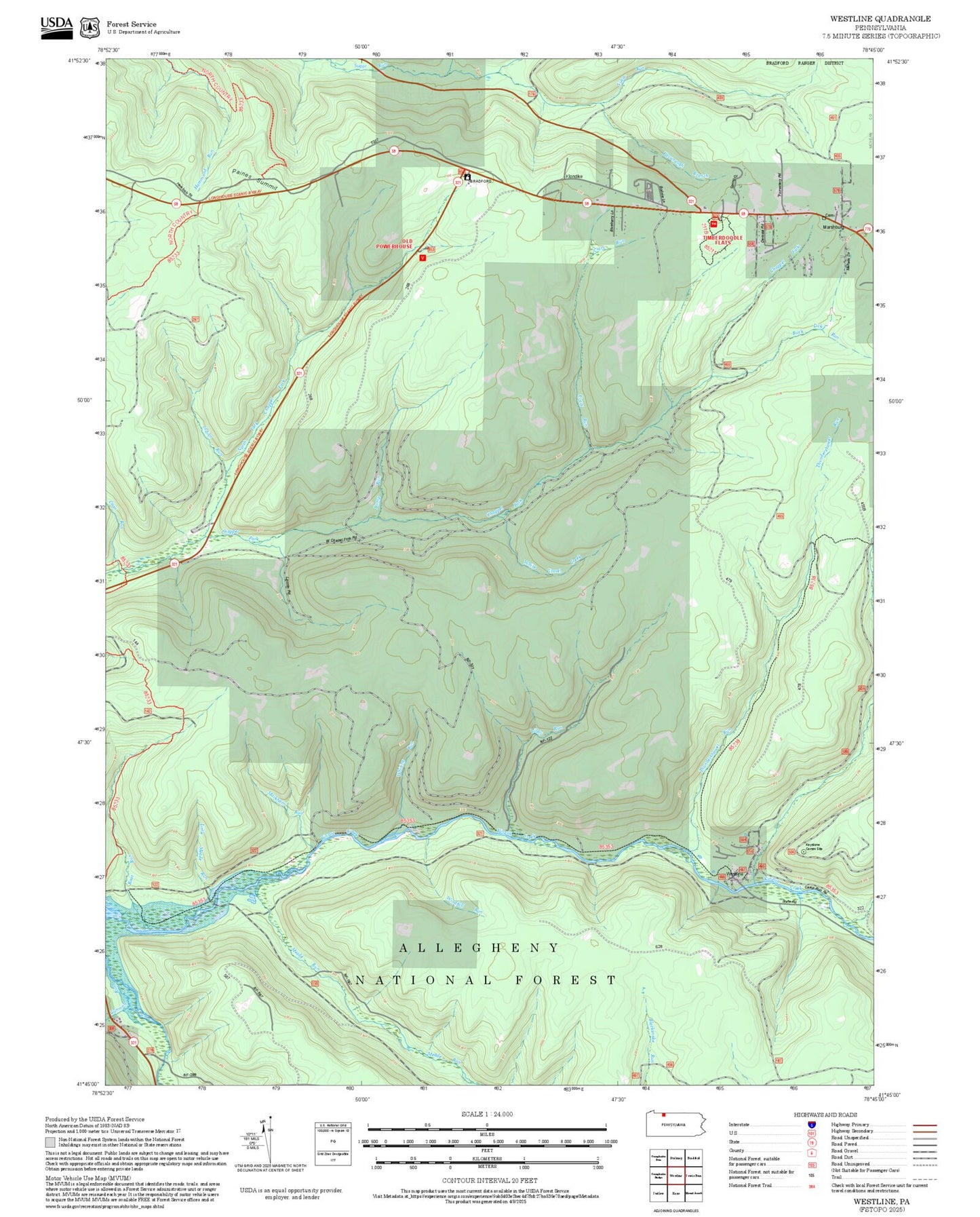 2025 Forest Service Topo Map of Westline Pennsylvania