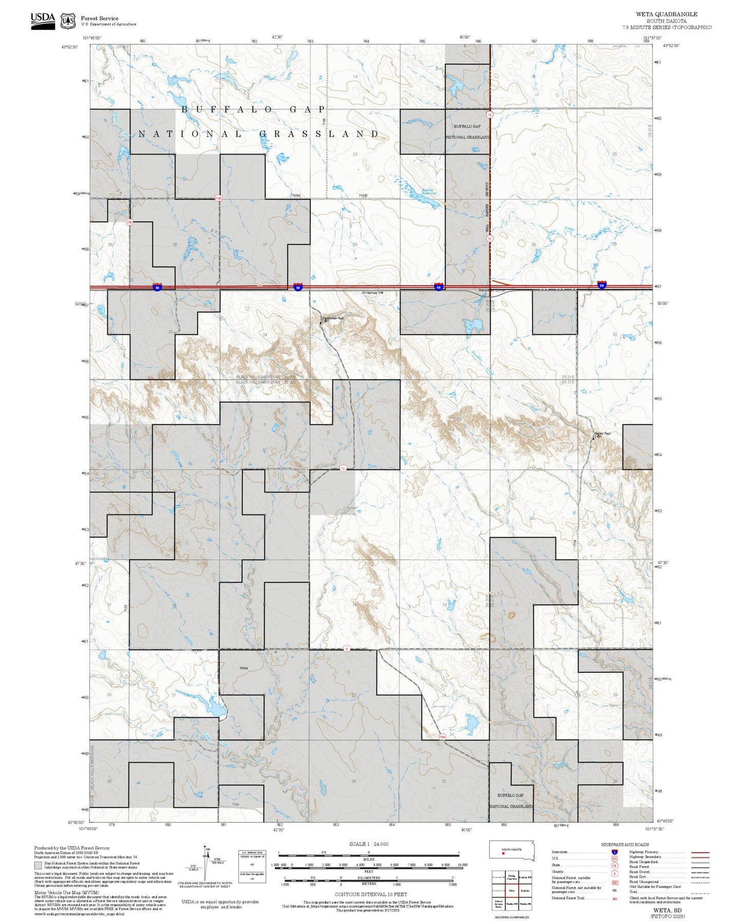2025 Forest Service Topo Map of Weta South Dakota
