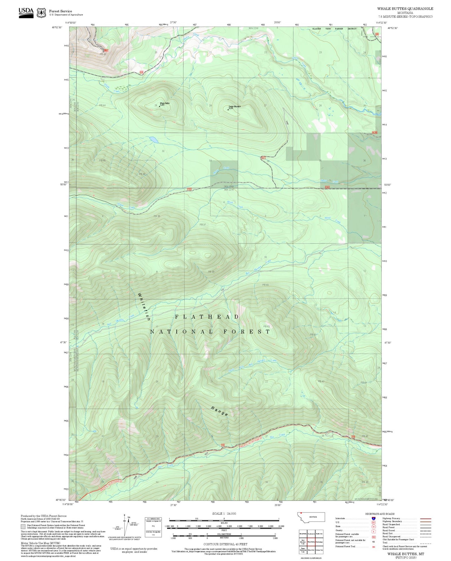 2025 Forest Service Topo Map of Whale Buttes Montana