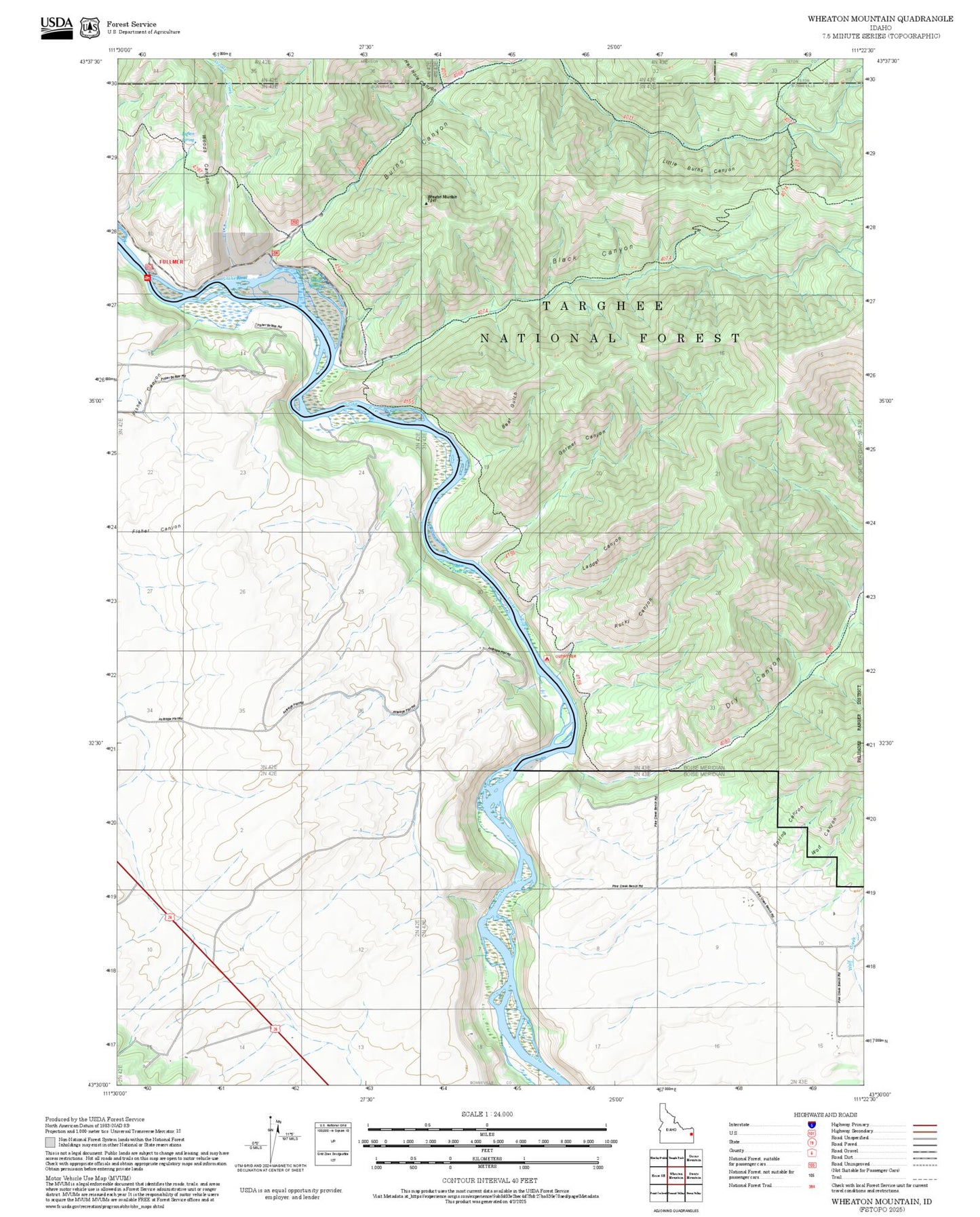 2025 Forest Service Topo Map of Wheaton Mountain Idaho