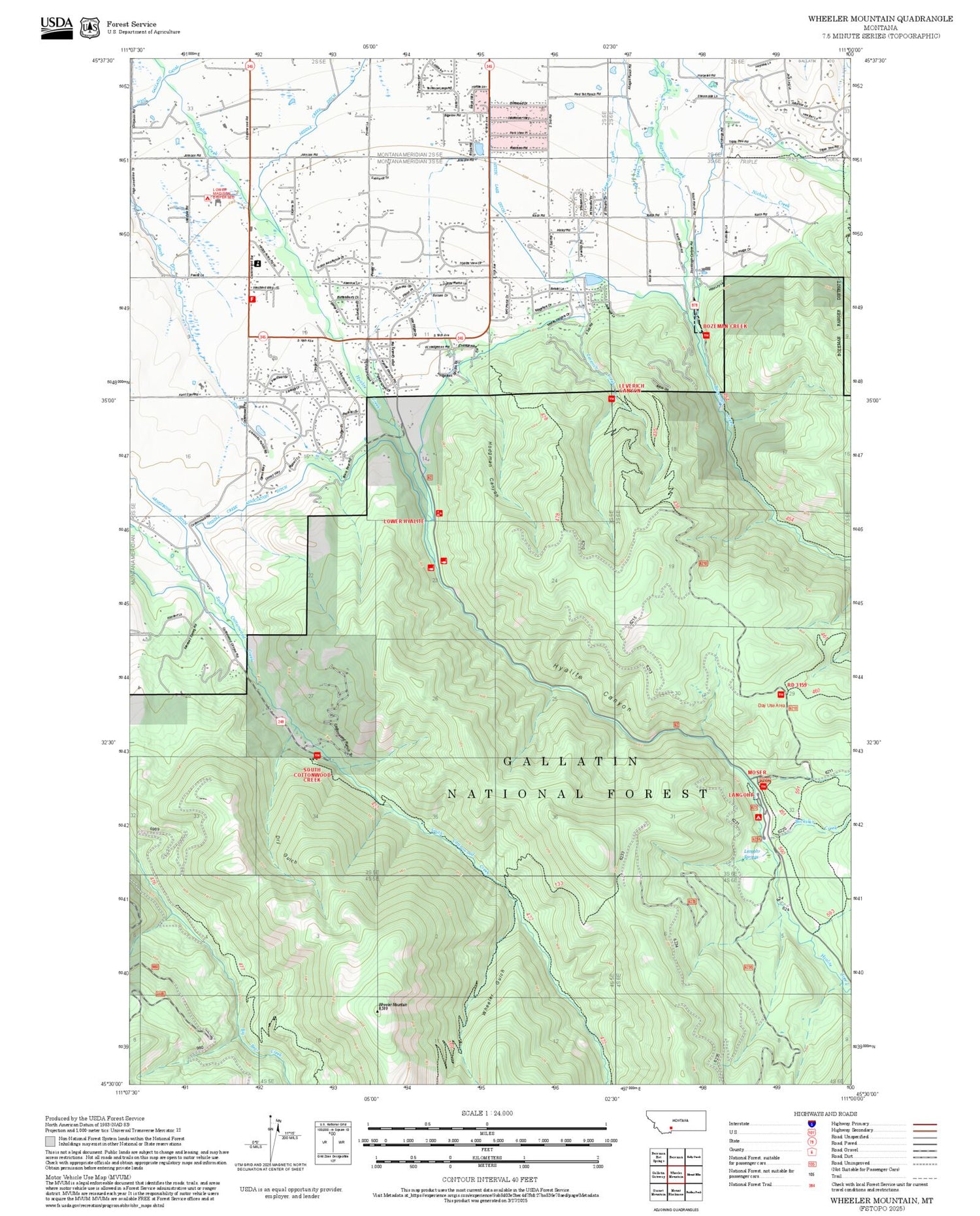 2025 Forest Service Topo Map of Wheeler Mountain Montana