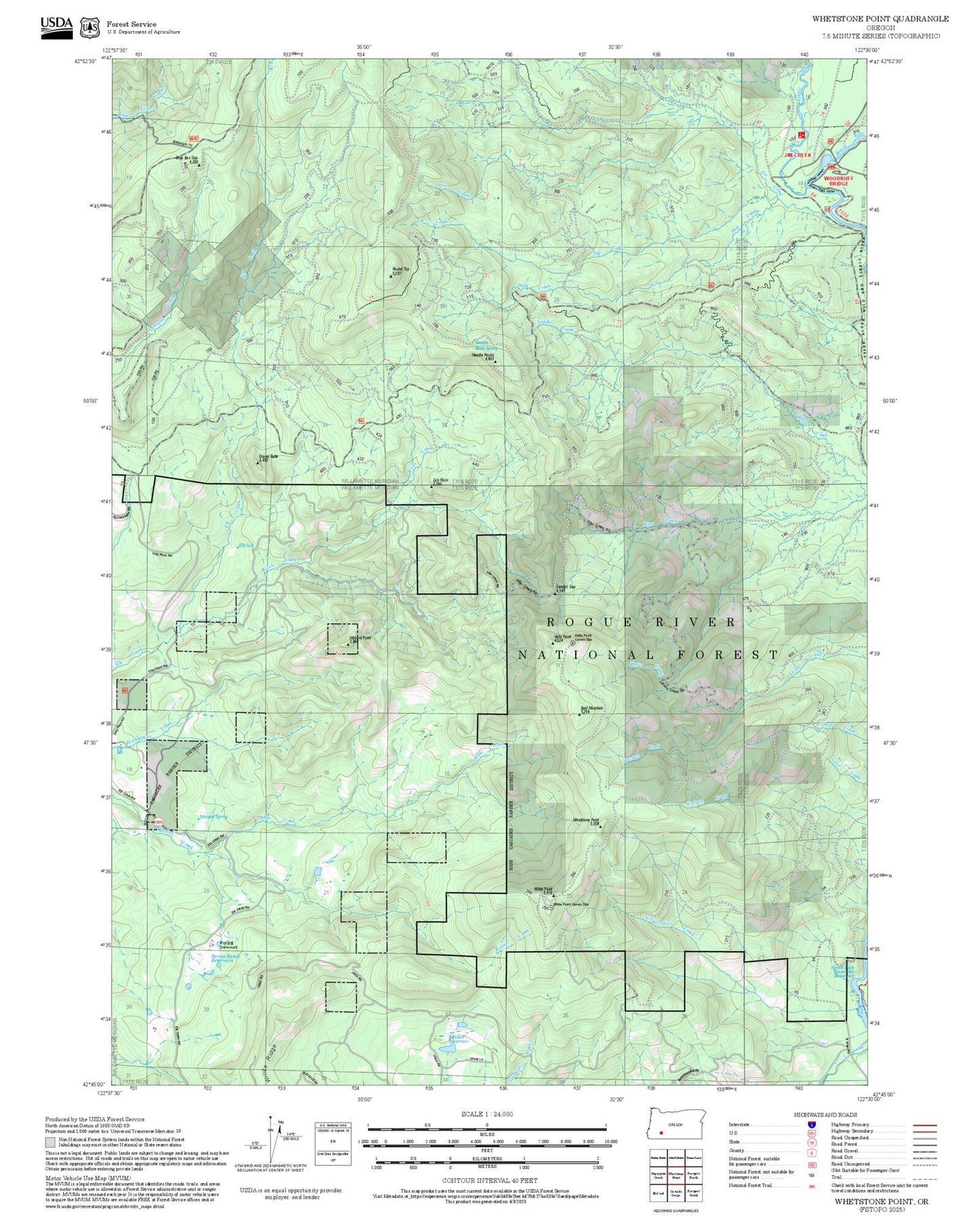 2025 Forest Service Topo Map of Whetstone Point Oregon