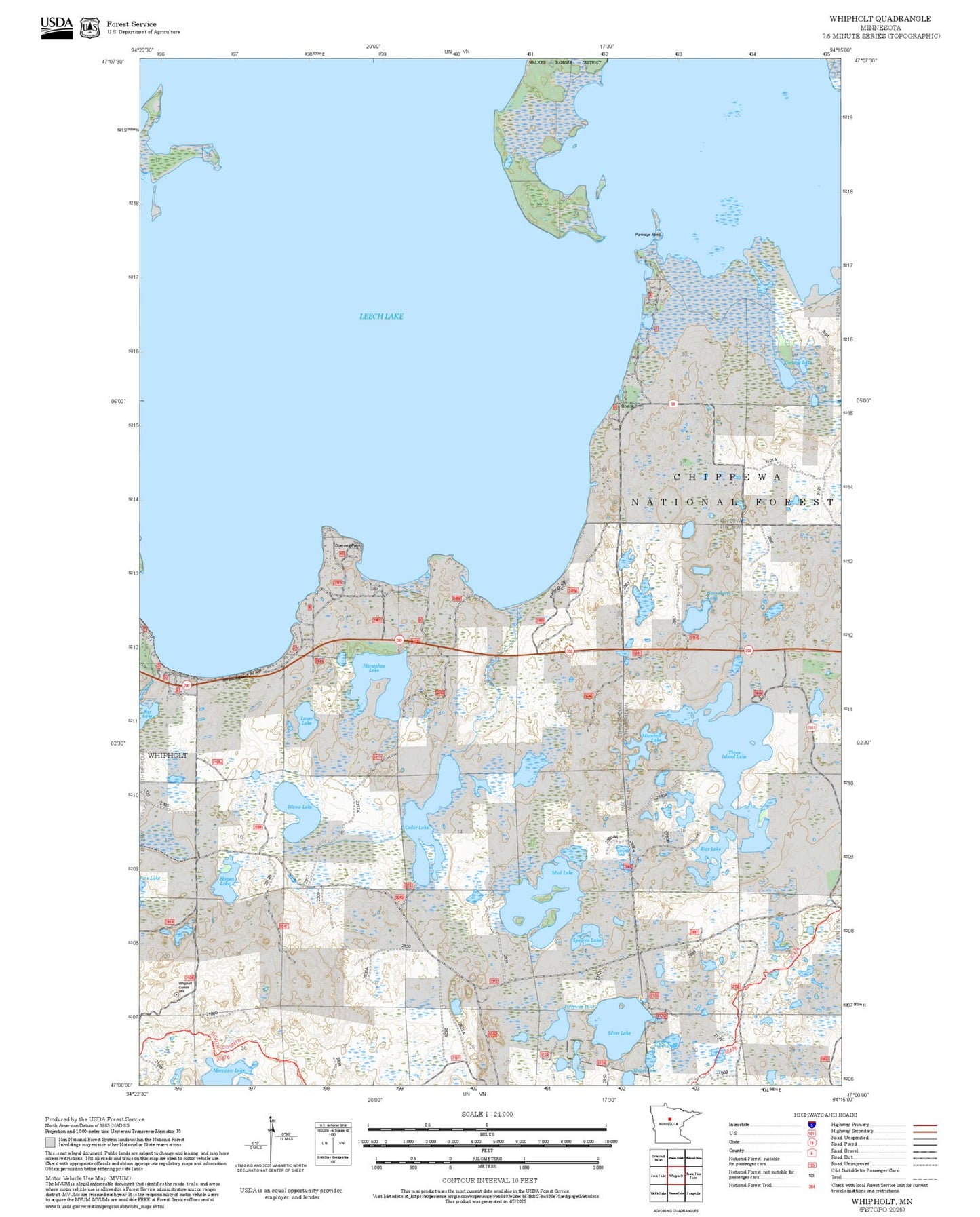 2025 Forest Service Topo Map of Whipholt Minnesota