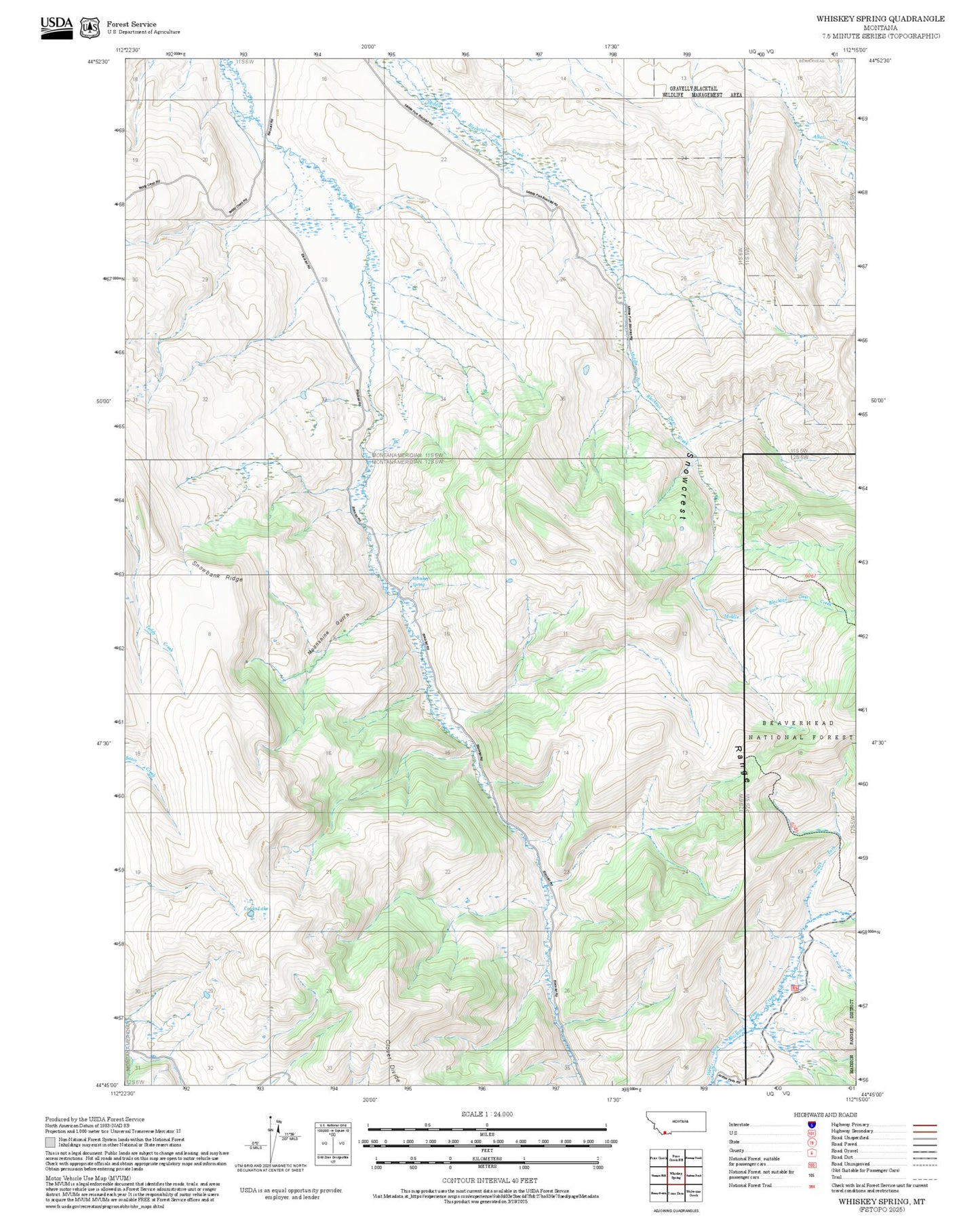 2025 Forest Service Topo Map of Whiskey Spring Montana