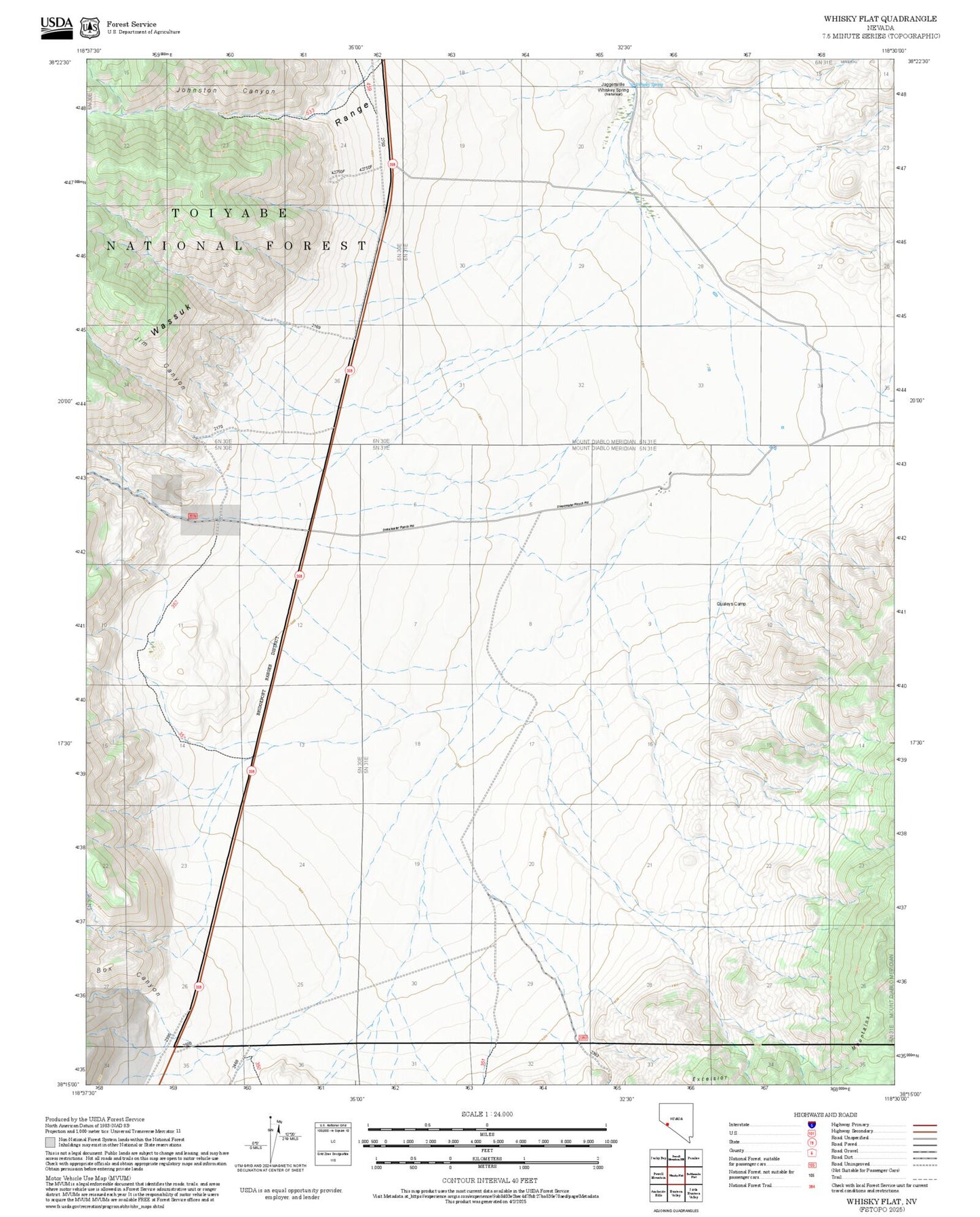 2025 Forest Service Topo Map of Whisky Flat Nevada