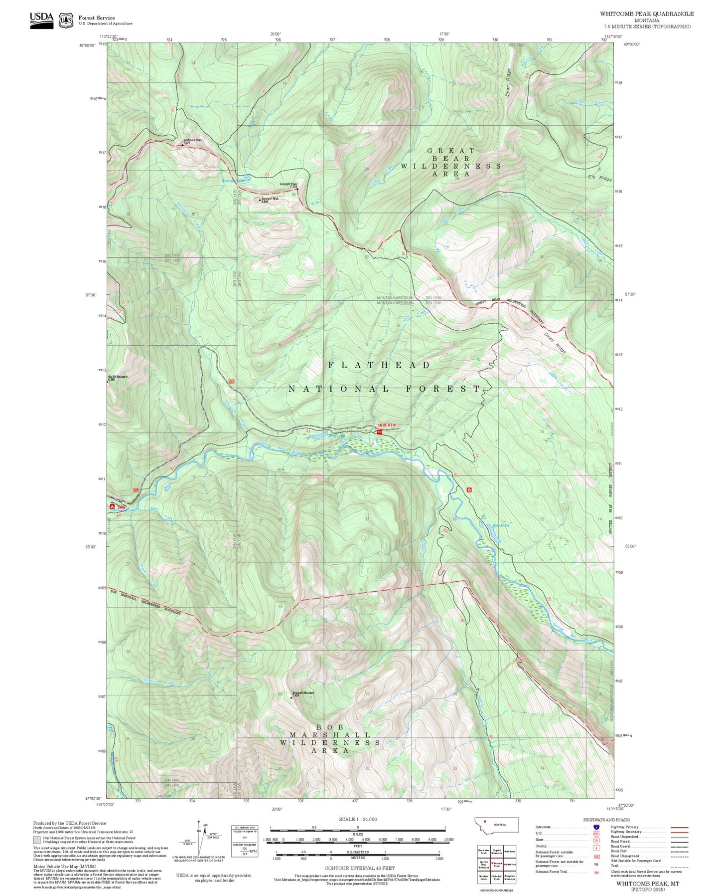 2025 Forest Service Topo Map of Whitcomb Peak Montana