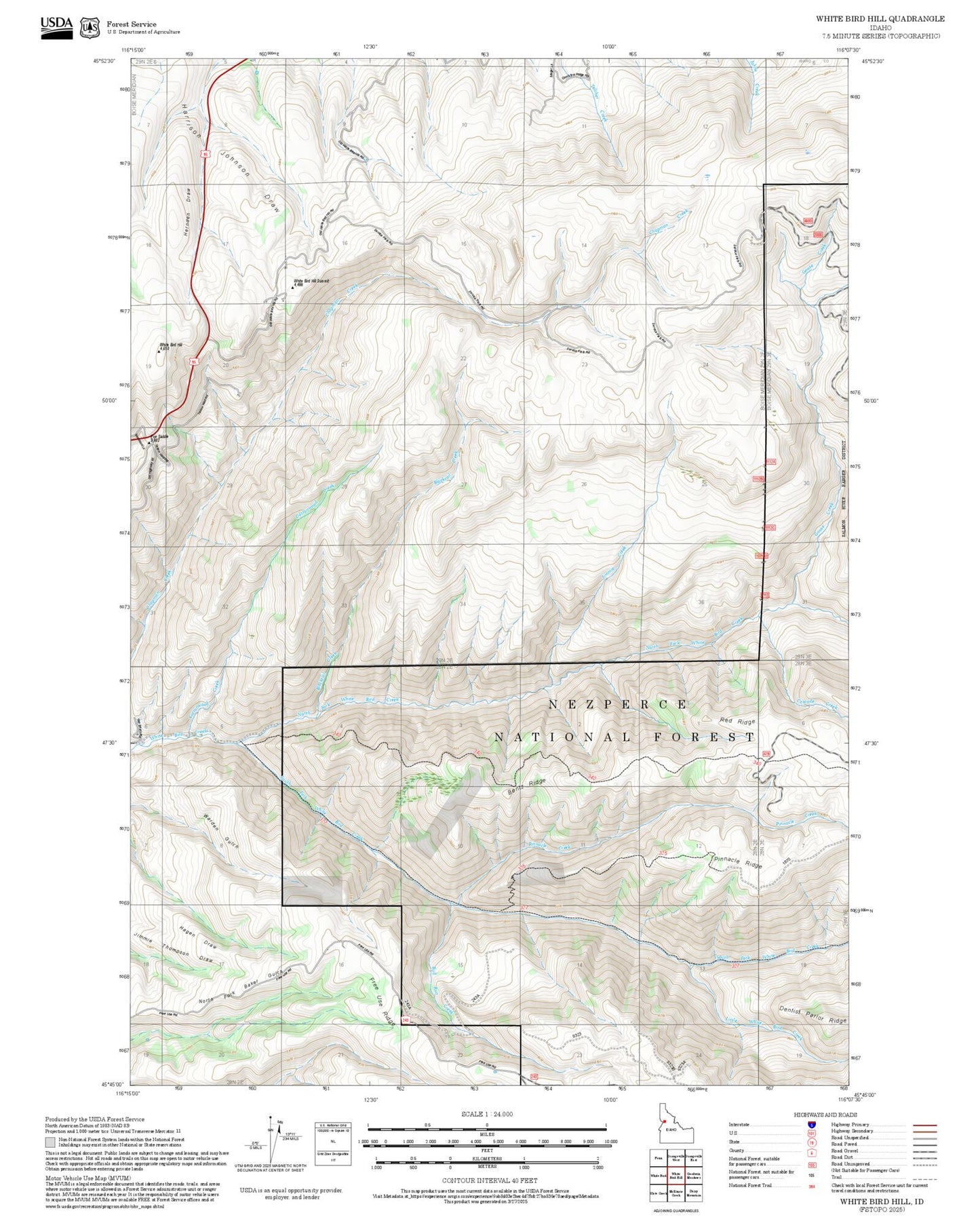 2025 Forest Service Topo Map of White Bird Hill Idaho