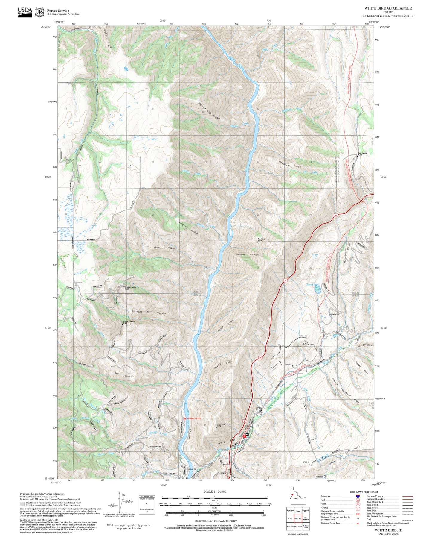 2025 Forest Service Topo Map of White Bird Idaho