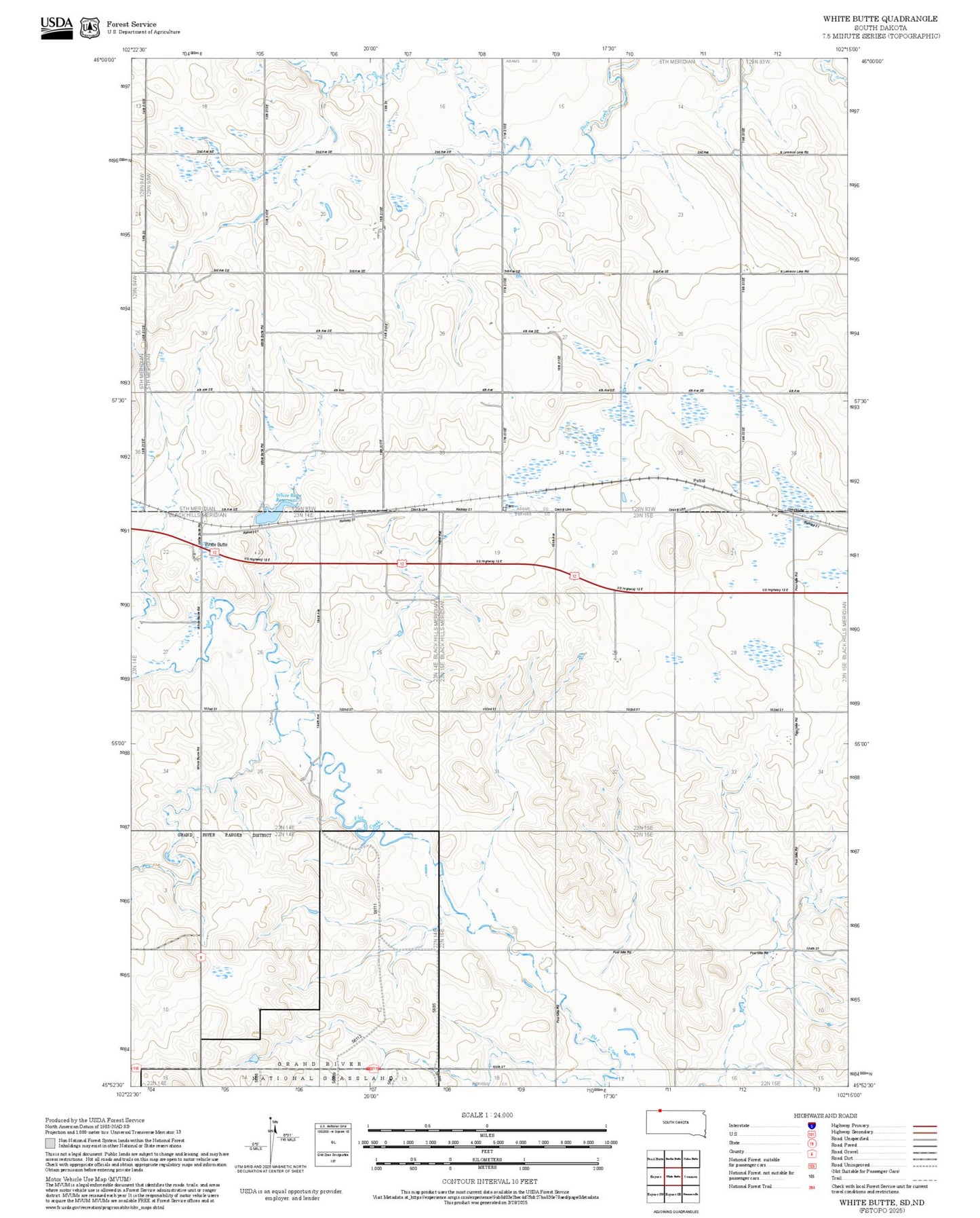 2025 Forest Service Topo Map of White Butte South Dakota
