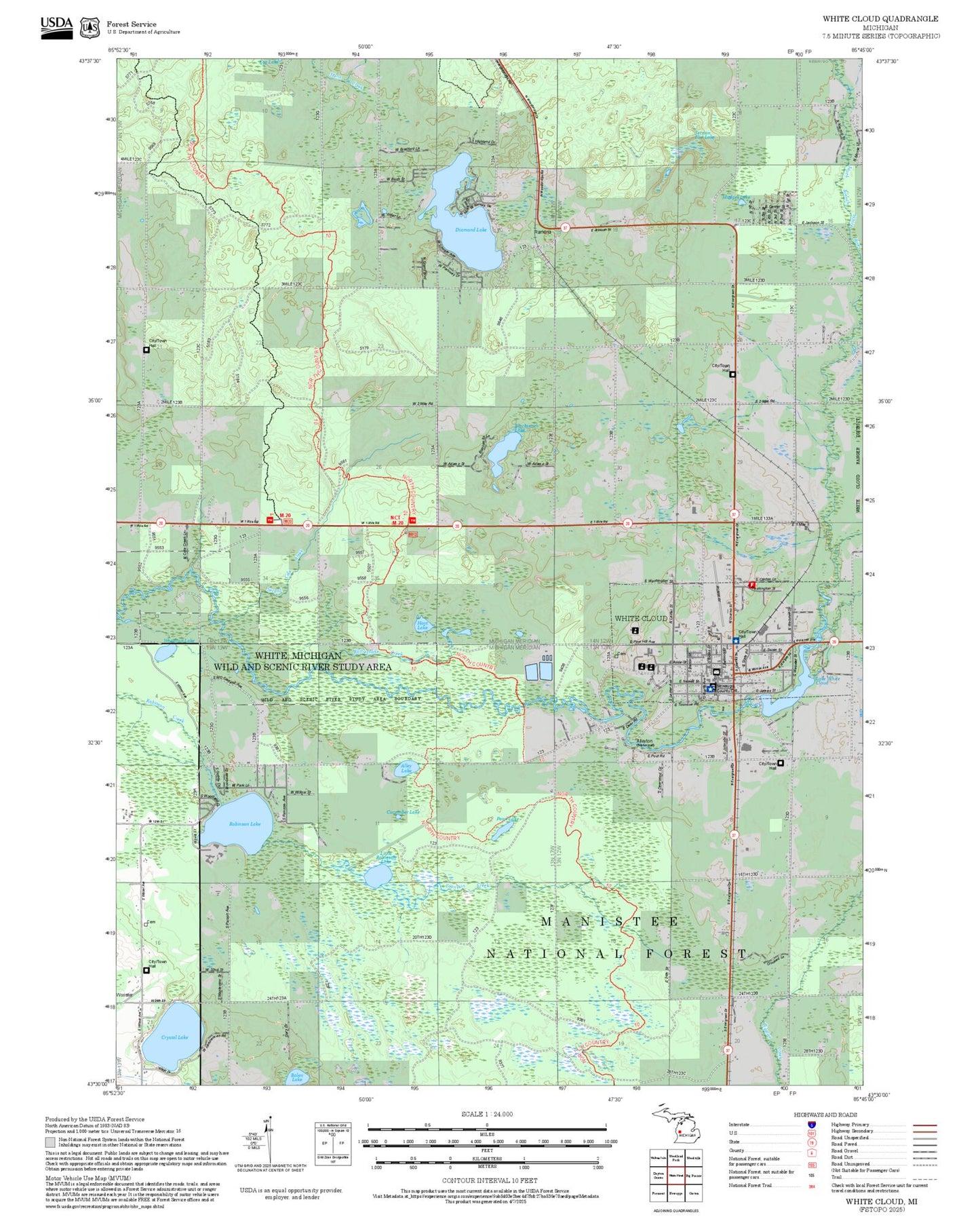 2025 Forest Service Topo Map of White Cloud Michigan