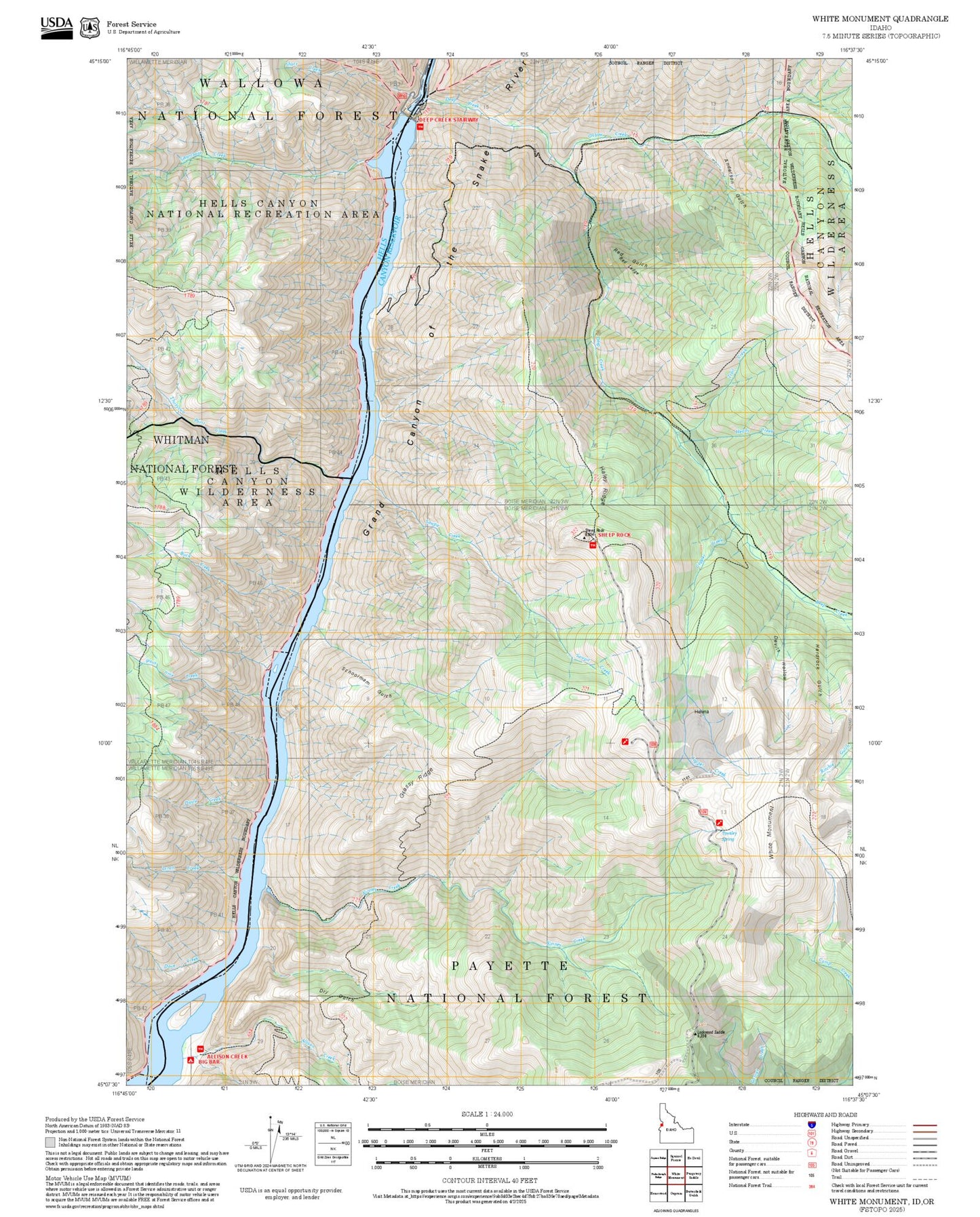 2025 Forest Service Topo Map of White Monument Idaho